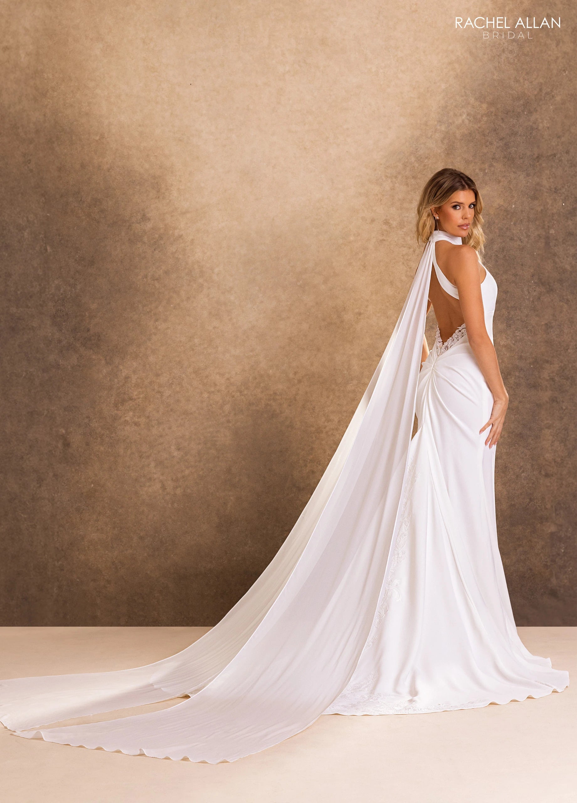 Halter Floor-Length Satin Wedding Dress Sheath/Column Rachel Allan RB2246