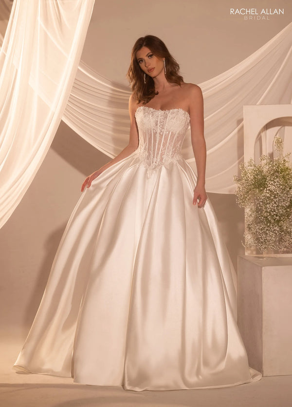 Sweetheart Floor-Length Mikado Wedding Ball Gown with Detachable Train Rachel Allan RB2215