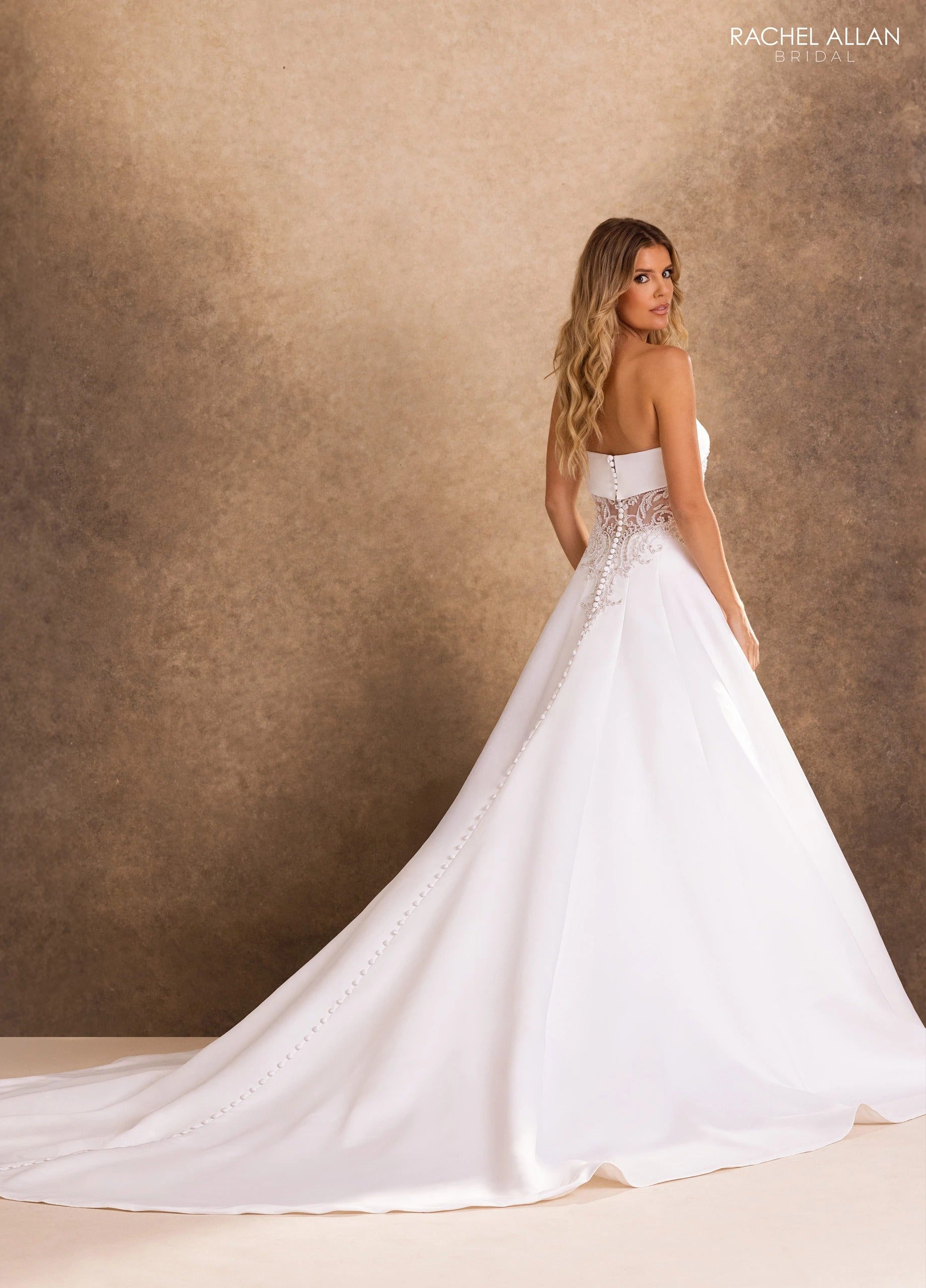Strapless Straight Neck Floor-Length Satin Wedding Dress A-Line Rachel Allan RB2250