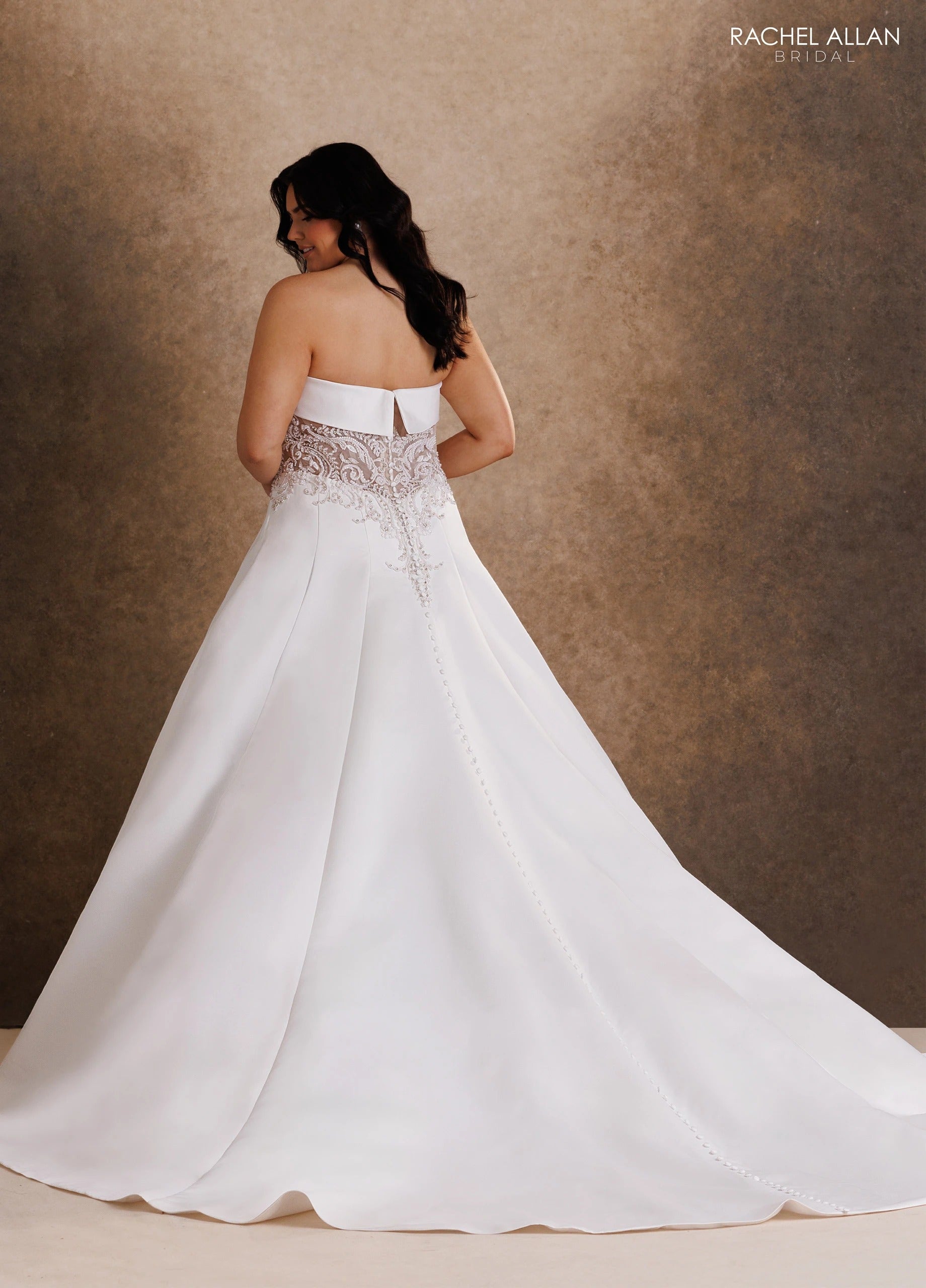 Strapless Straight Neck Floor-Length Satin Wedding Dress A-Line Rachel Allan RB2250
