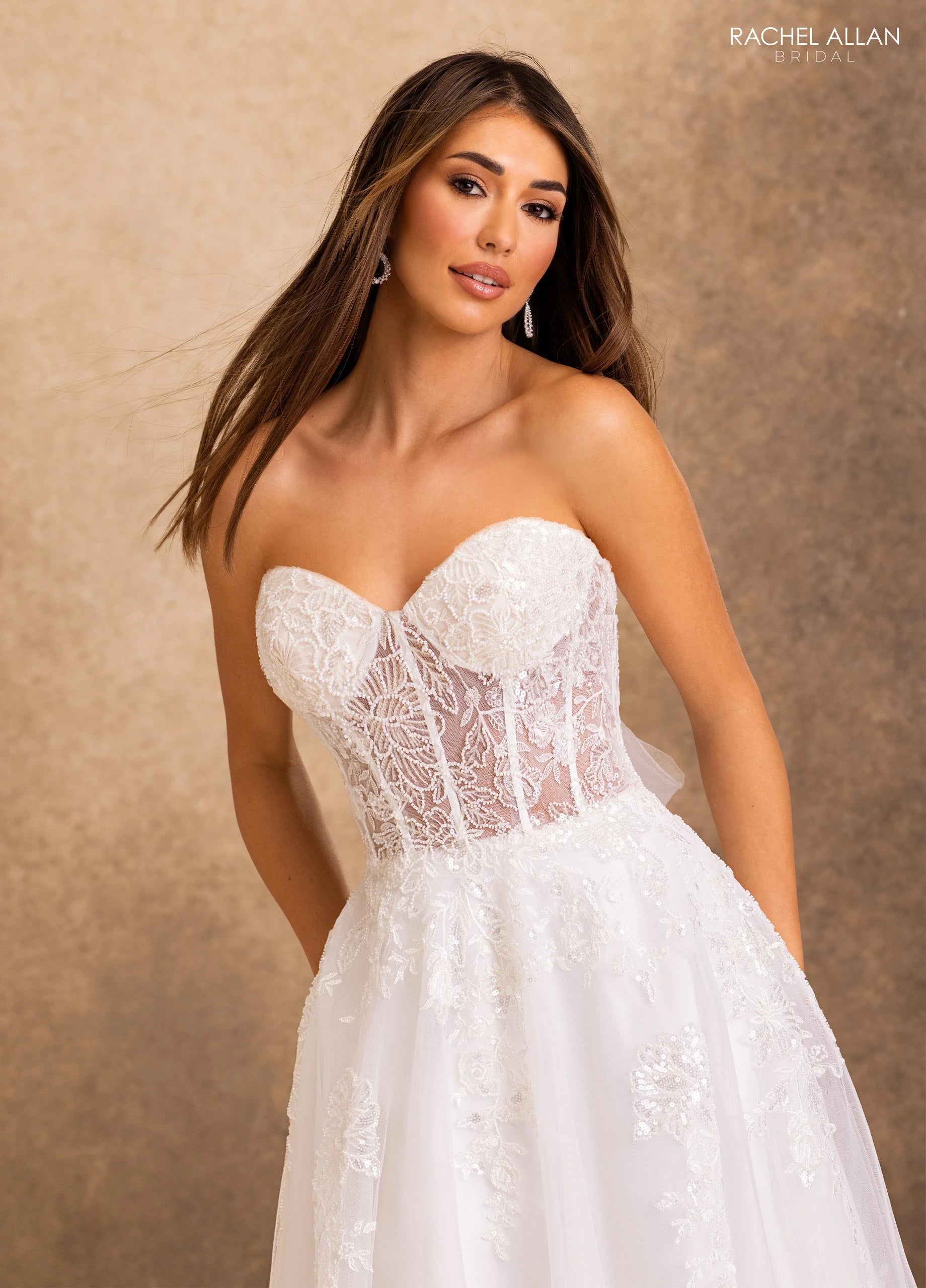 Strapless Curved Neck Floor-Length Tulle Wedding Dress A-Line Rachel Allan RB2253