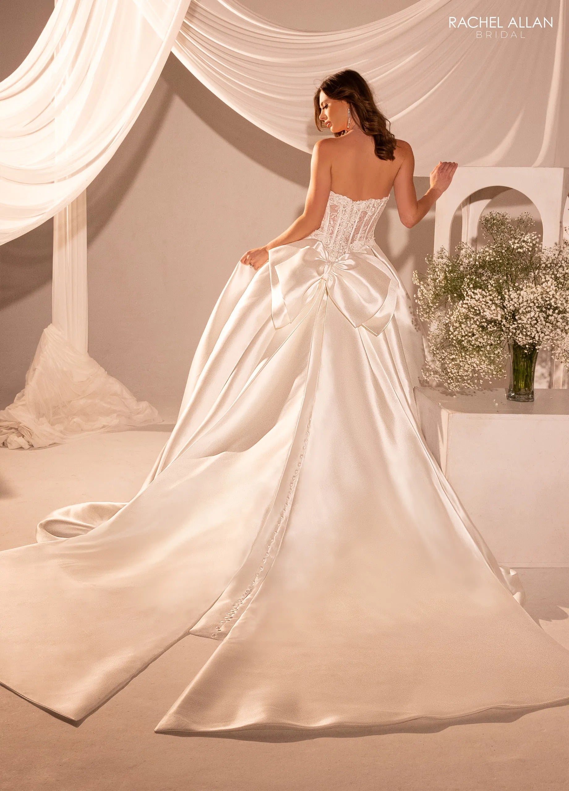 Ivory Sweetheart Floor-Length Mikado Wedding Ball Gown with Detachable Train Rachel Allan RB2215