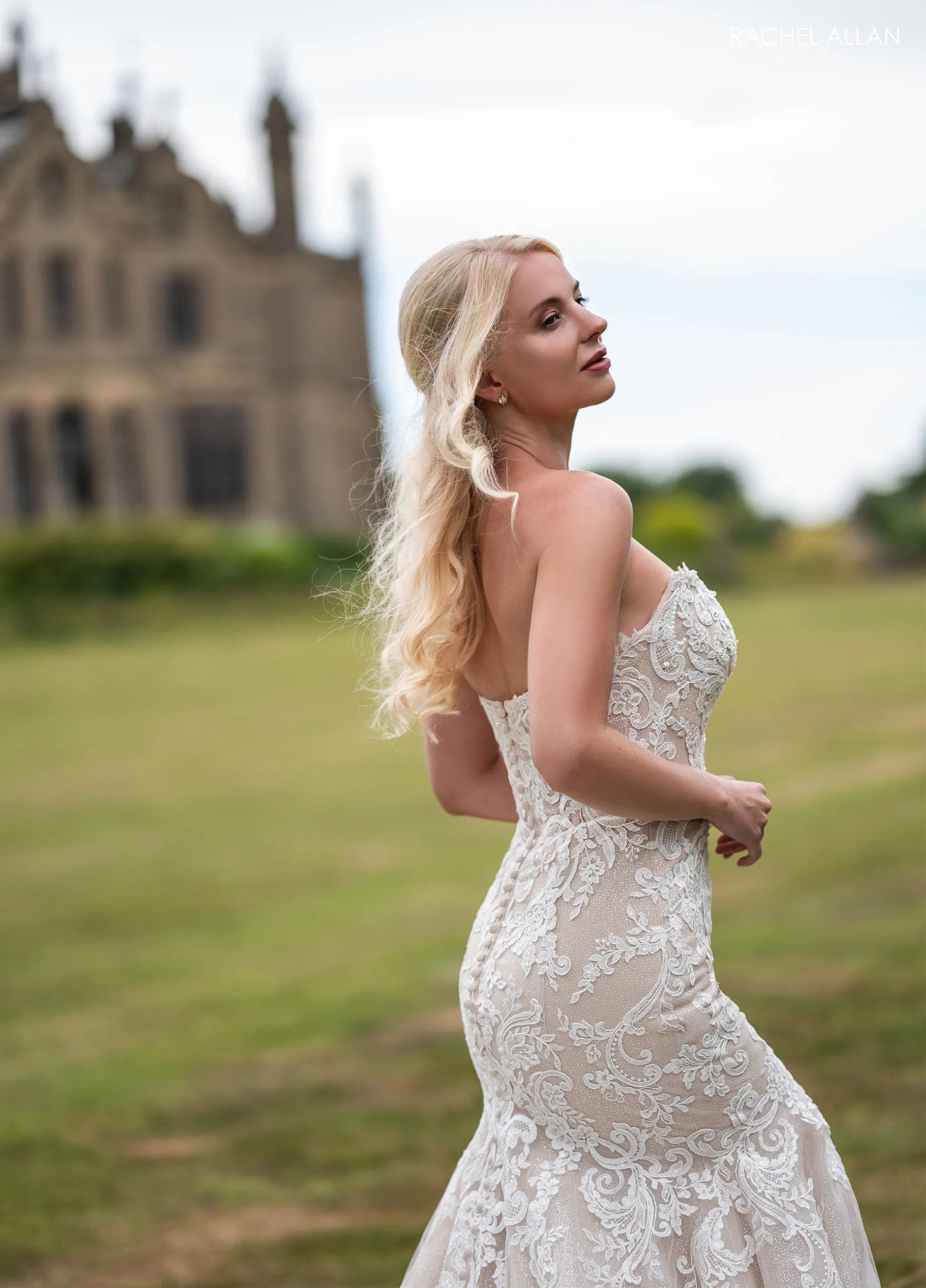 Ivory Champagne Sweetheart Floor-Length Glitter Tulle Wedding Dress with Applique Rachel Allan RB2239