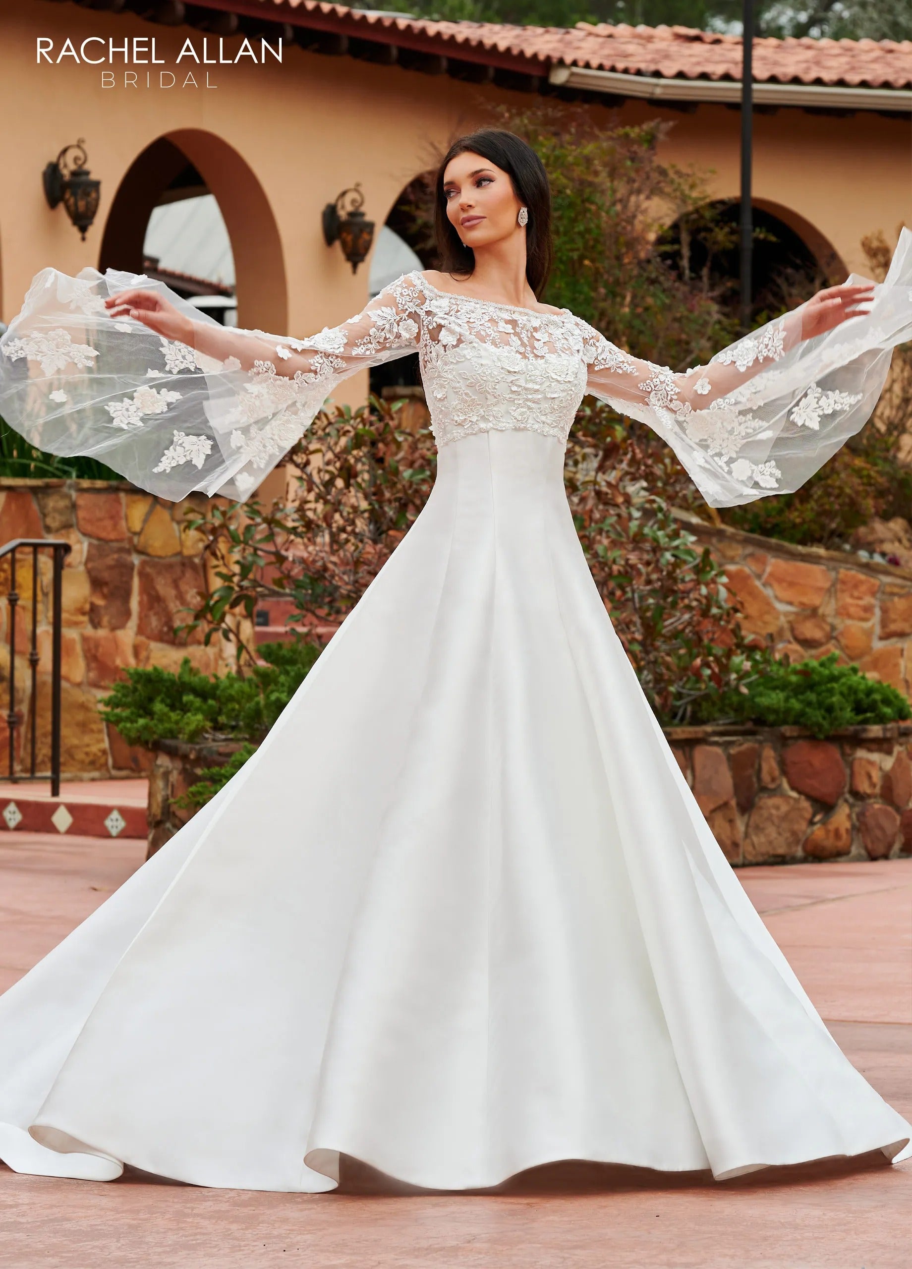 Ivory Strapless Mikado Princess Seam A-Line Bridal Gown with Semi-Cathedral Train Rachel Allan RB2163