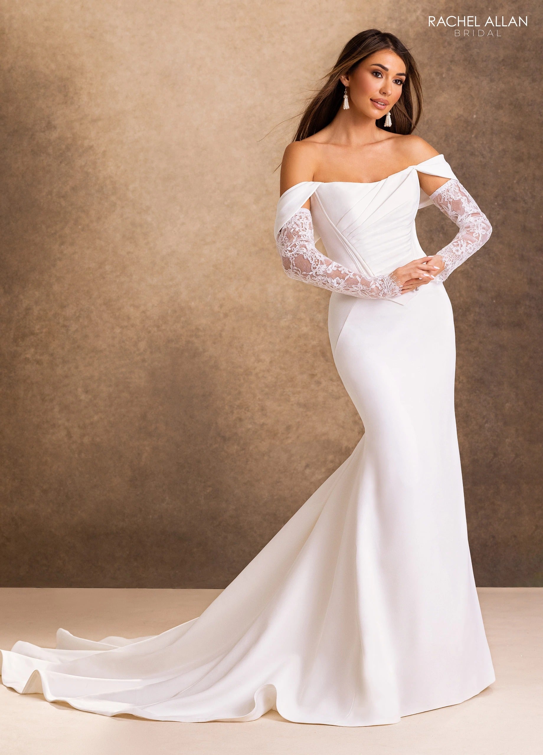 Off-the-Shoulder Floor-Length Satin Wedding Dress Mermaid/Trumpet Rachel Allan RB2257