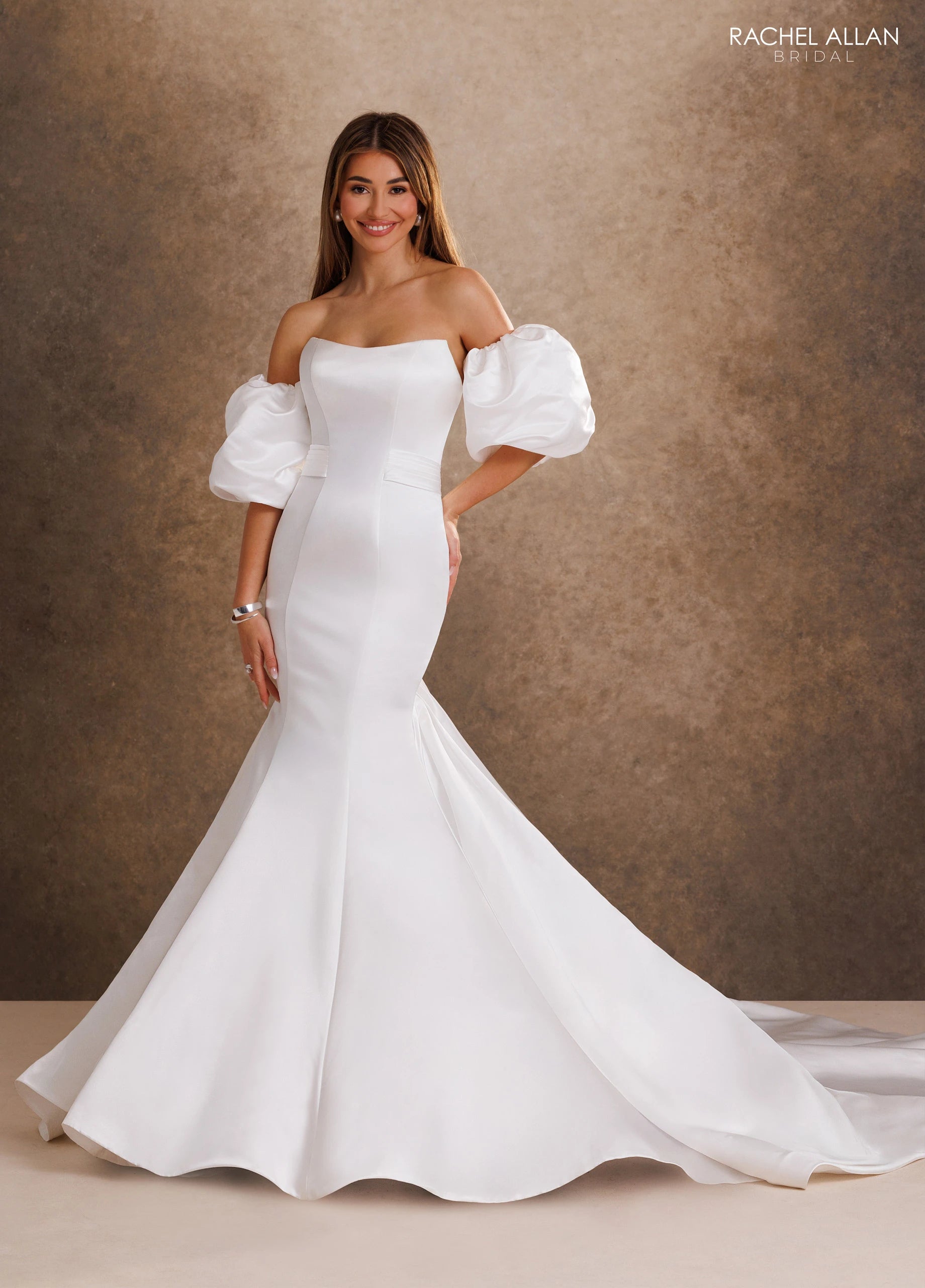 Strapless Straight Neck Floor-Length Mikado Wedding Dress Mermaid Trumpet Rachel Allan RB2249