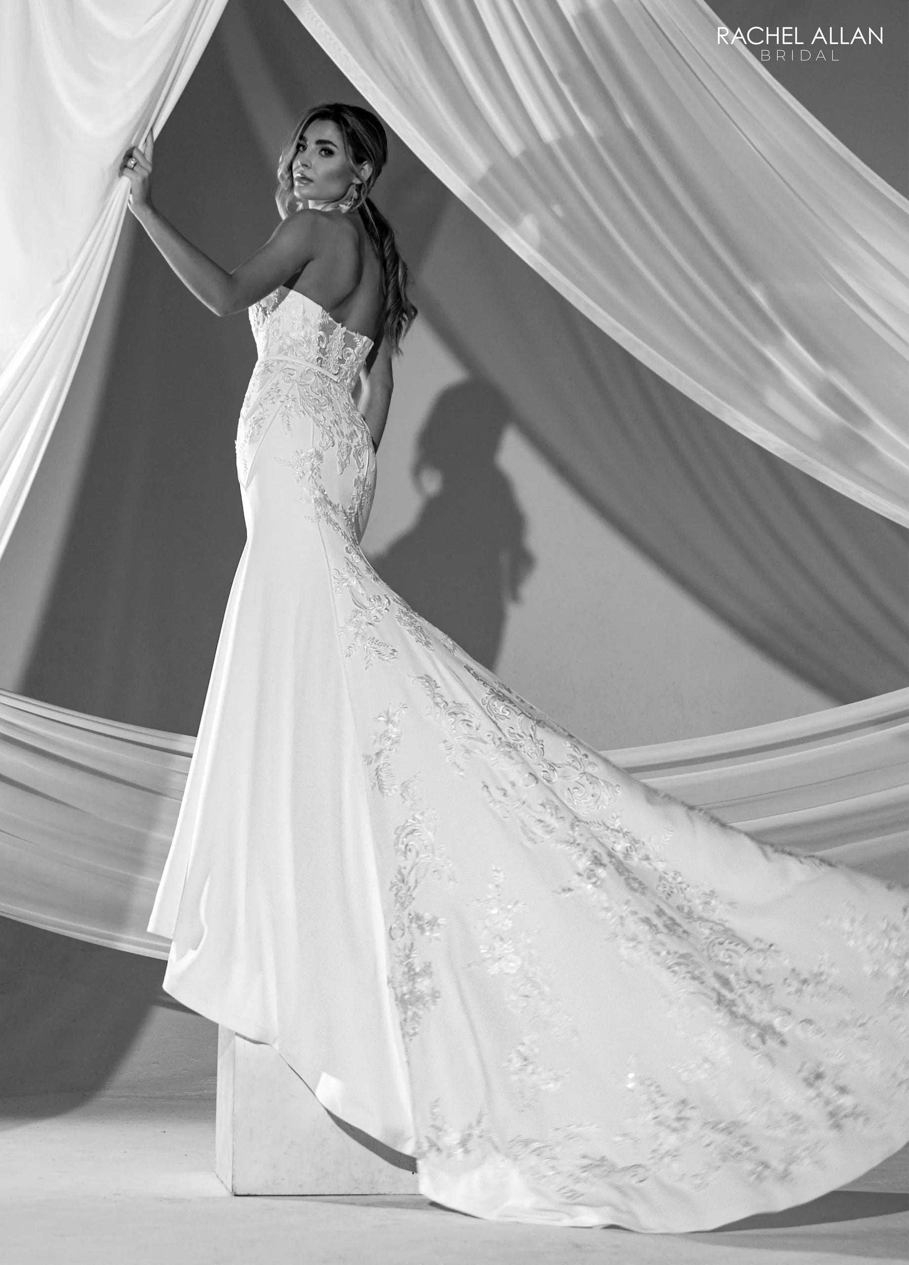 Ivory Nude Sweetheart Floor-Length Crepe Mermaid Bridal Gown with Lace Appliqués Rachel Allan RB2221 Rachel Allan RB2221