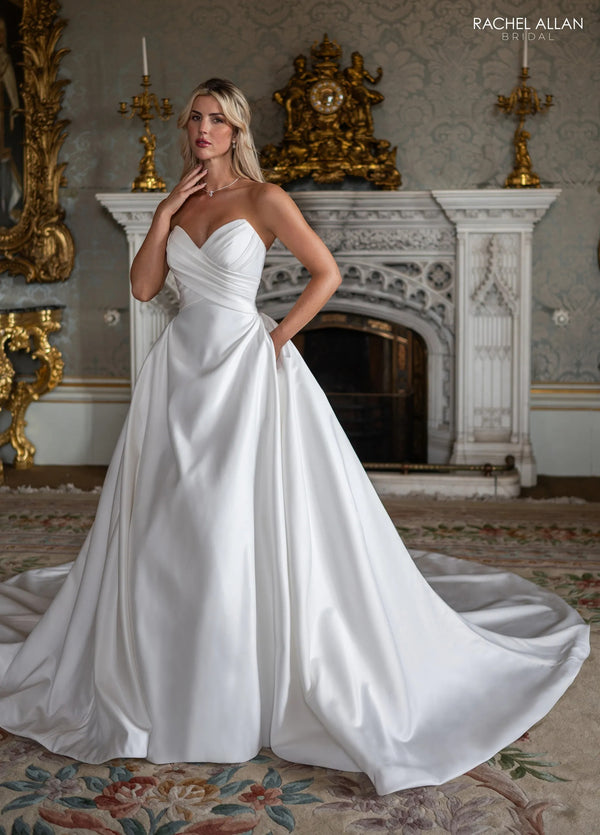 Sweetheart Floor-Length Matte Satin Ball Gown with Bow Train Detail Rachel Allan RB2230