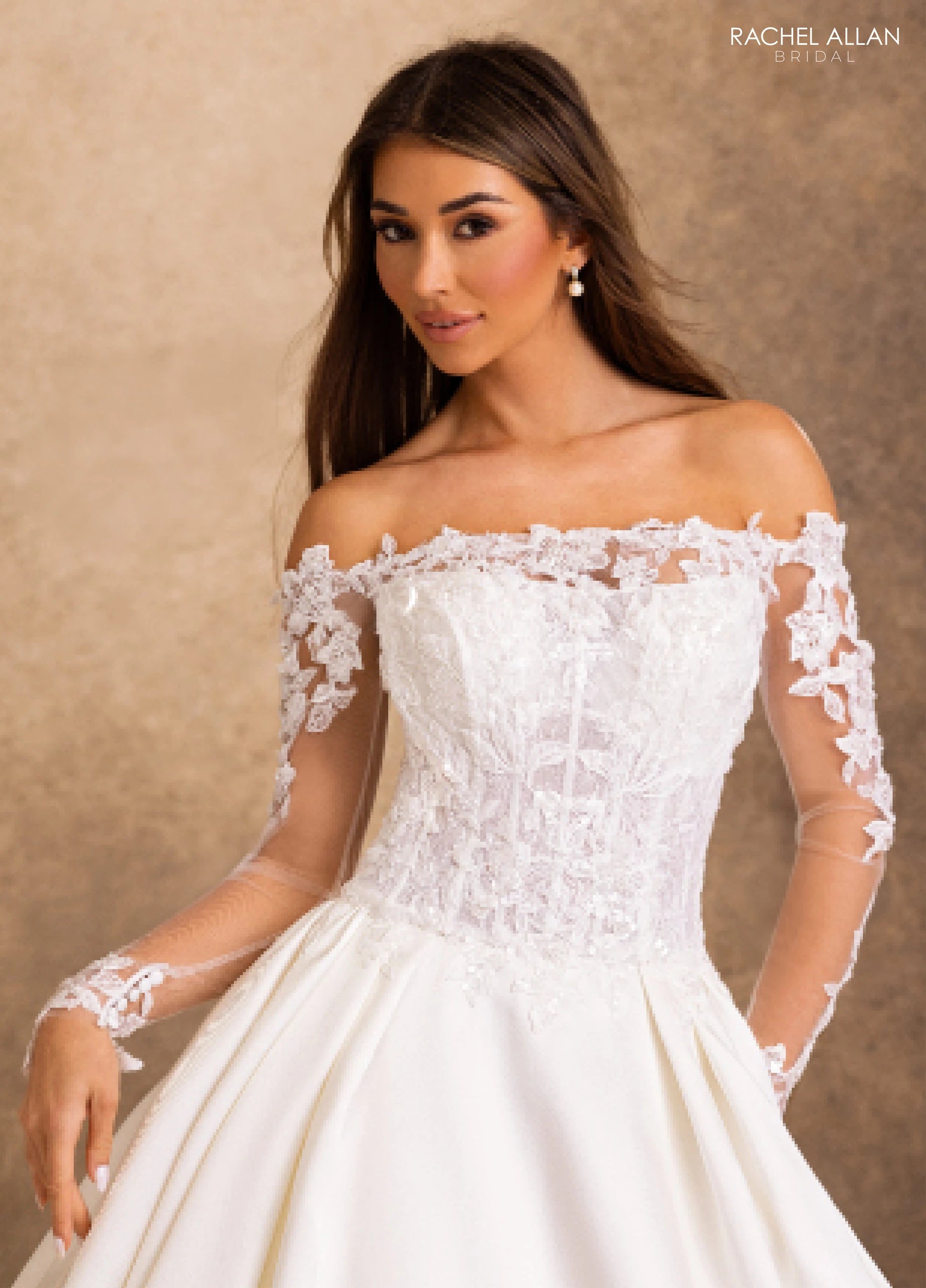 Off-the-Shoulder Floor-Length Lace Wedding Dress Ball Gown Rachel Allan RB2256