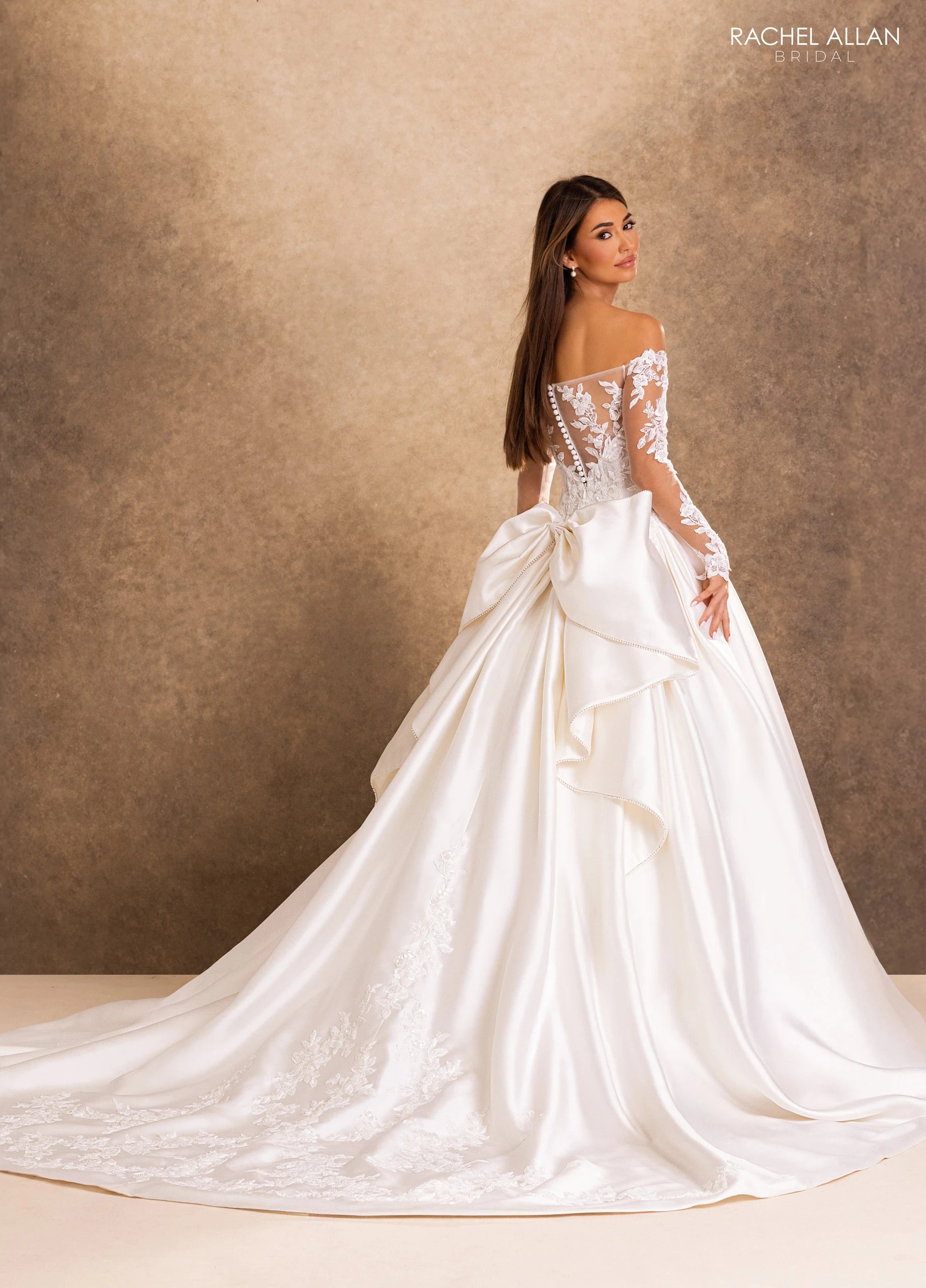 Off-the-Shoulder Floor-Length Lace Wedding Dress Ball Gown Rachel Allan RB2256