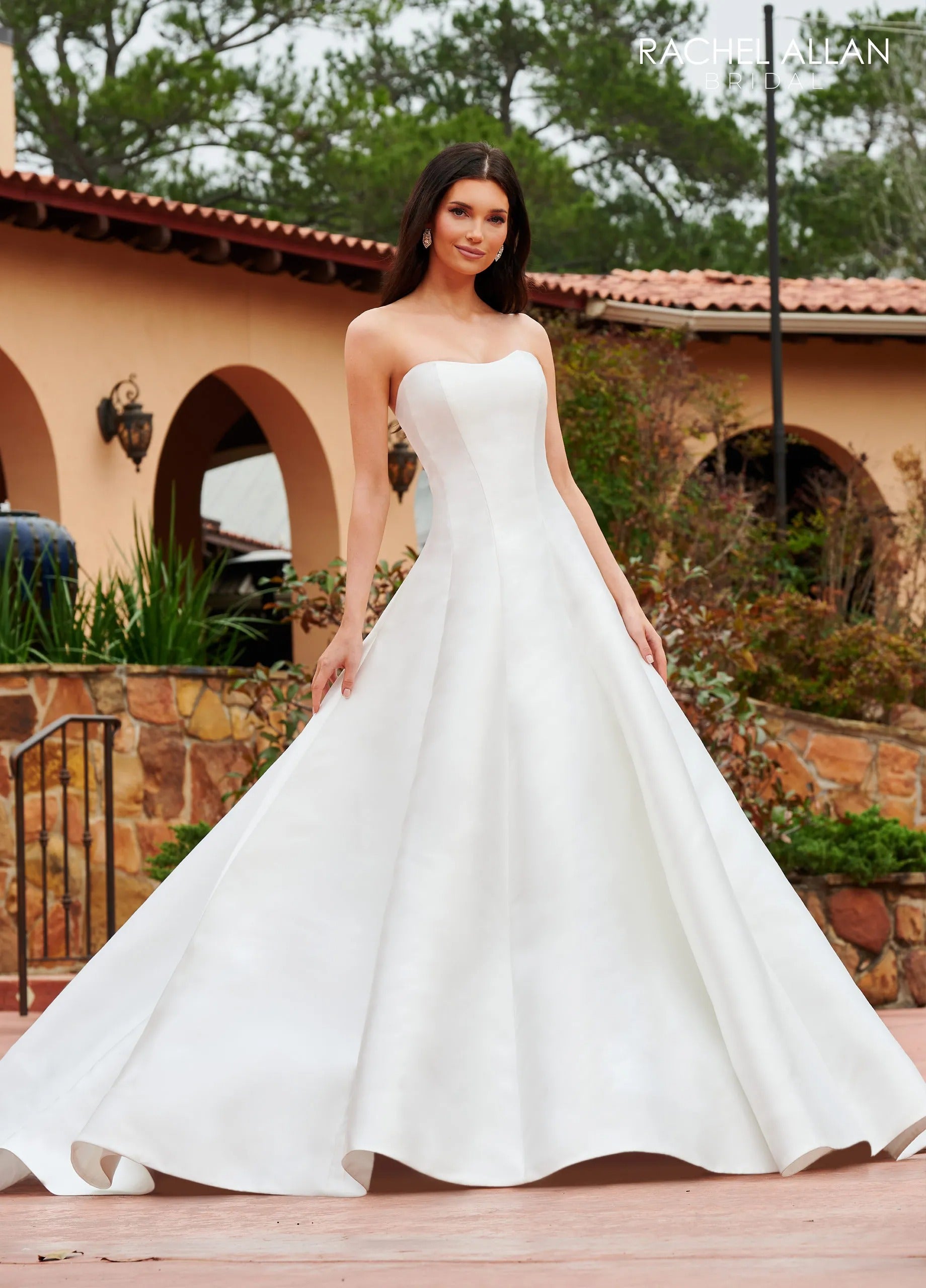 Strapless Mikado Princess Seam A-Line Bridal Gown with Semi-Cathedral Train Rachel Allan RB2163 The Dress Outlet Strapless Mikado Princess Seam A-Line Bridal Gown with Semi-Cathedral Train Rachel Allan RB2163 The Dress Outlet
