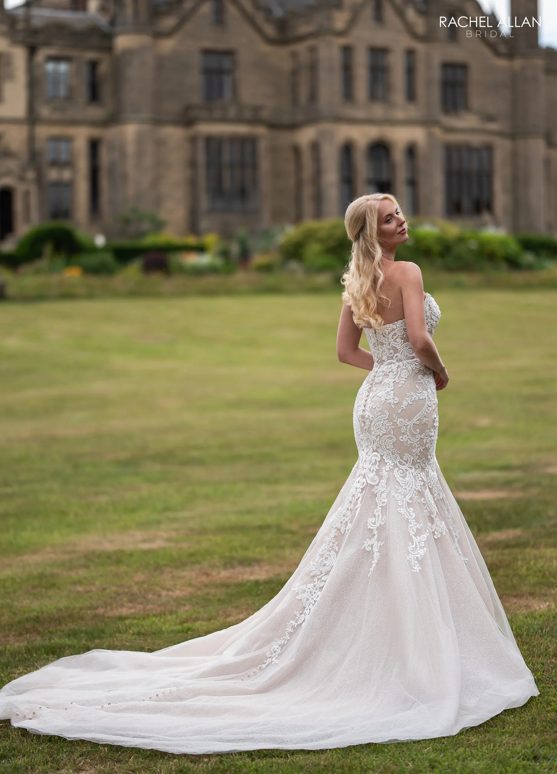 Ivory Champagne Sweetheart Floor-Length Glitter Tulle Wedding Dress with Applique Rachel Allan RB2239