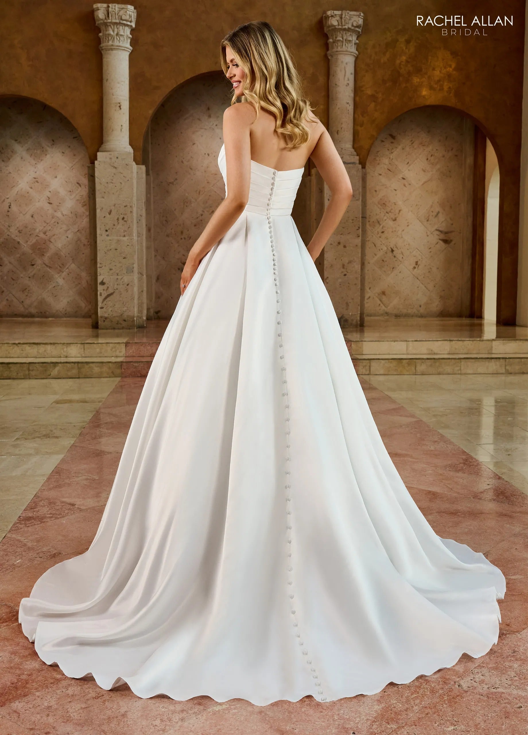 Ivory Sweetheart Floor-Length Satin Wedding Dress with Pockets Rachel Allan RB2188
