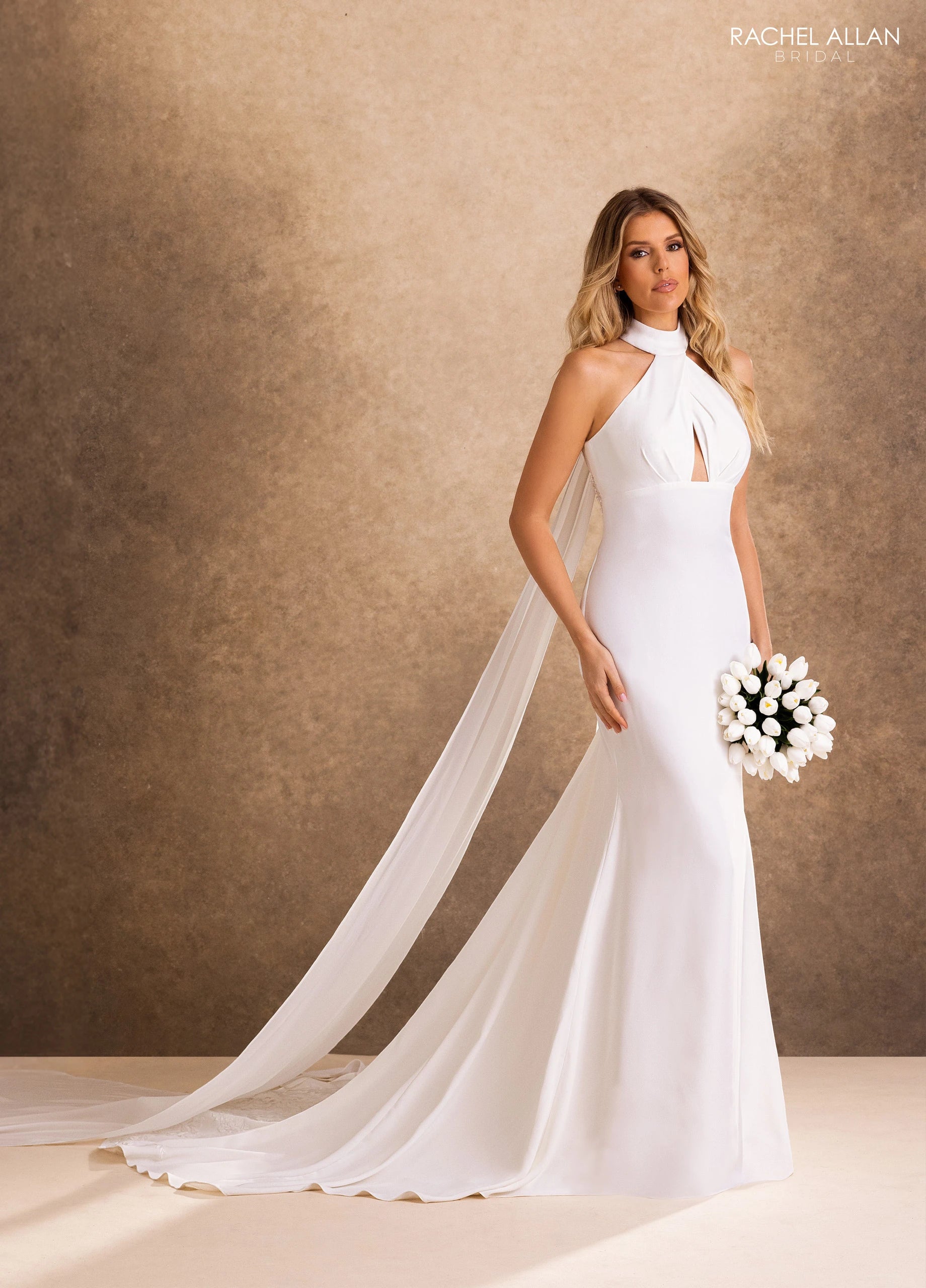 Halter Floor-Length Satin Wedding Dress Sheath/Column Rachel Allan RB2246
