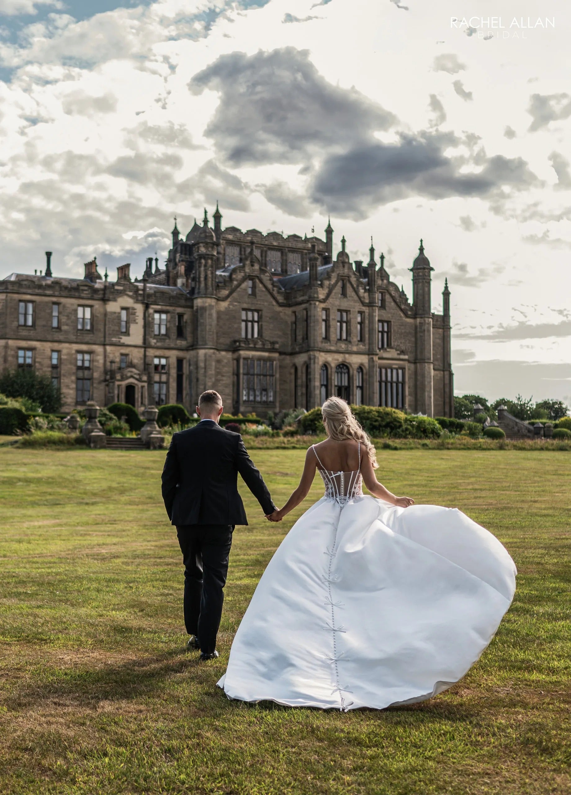 Ivory Nude Cowl Neck Floor-Length Satin A-Line Bridal Gown with Side Slit Rachel Allan RB2232