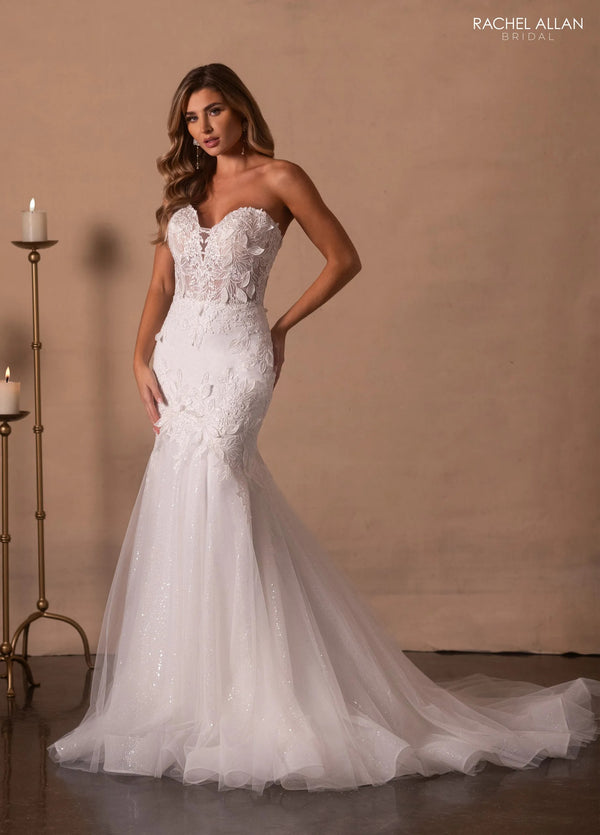 Sweetheart Floor-Length Glitter Tulle Wedding Fit-and-Flare Gown Rachel Allan RB2216