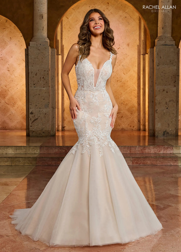 Plunging V-Neck Mermaid Wedding Dress with Tulle Skirt and Chapel Train Rachel Allan RB2173