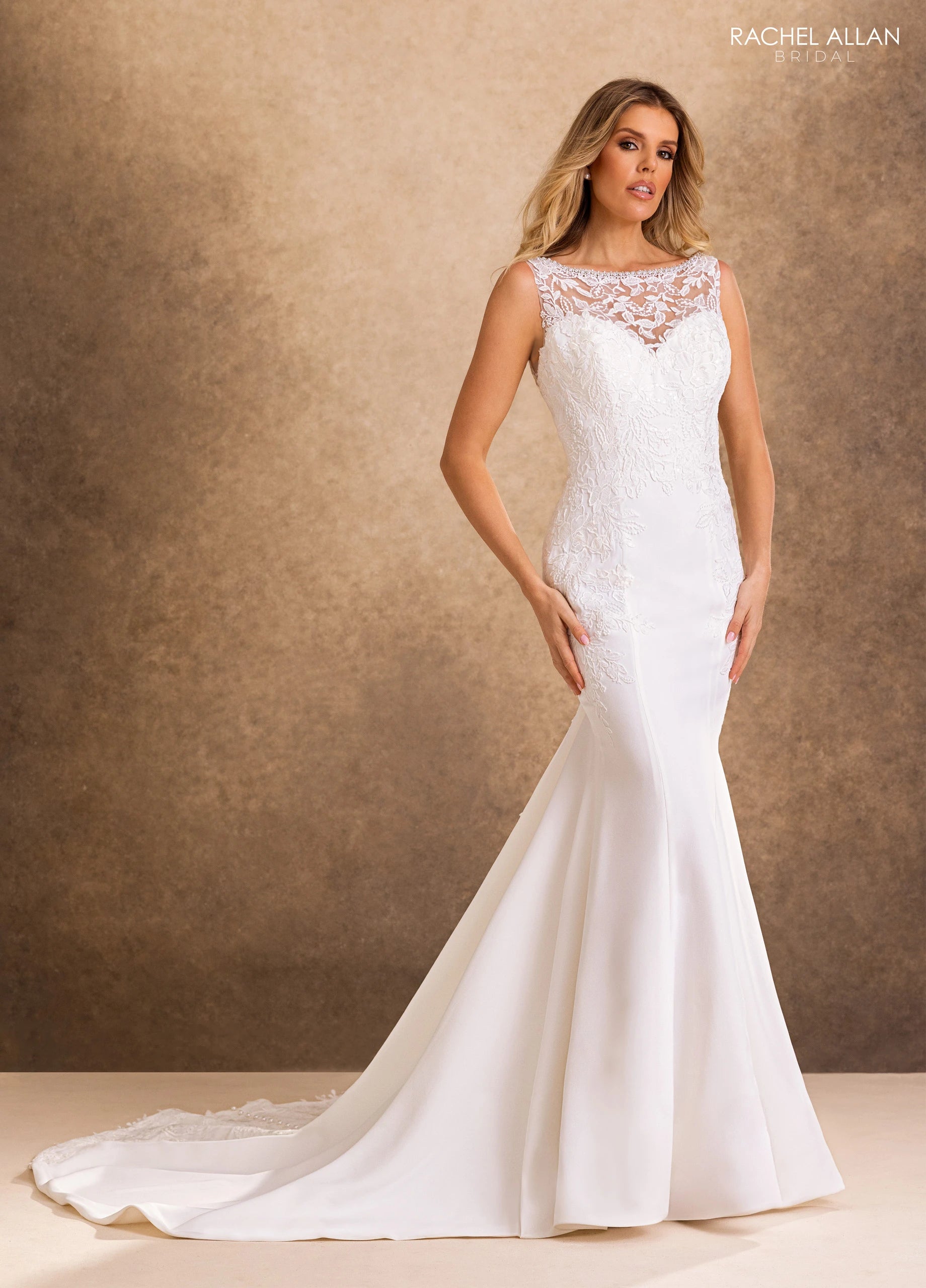 Illusion Floor-Length Lace Wedding Dress Mermaid Rachel Allan RB2252