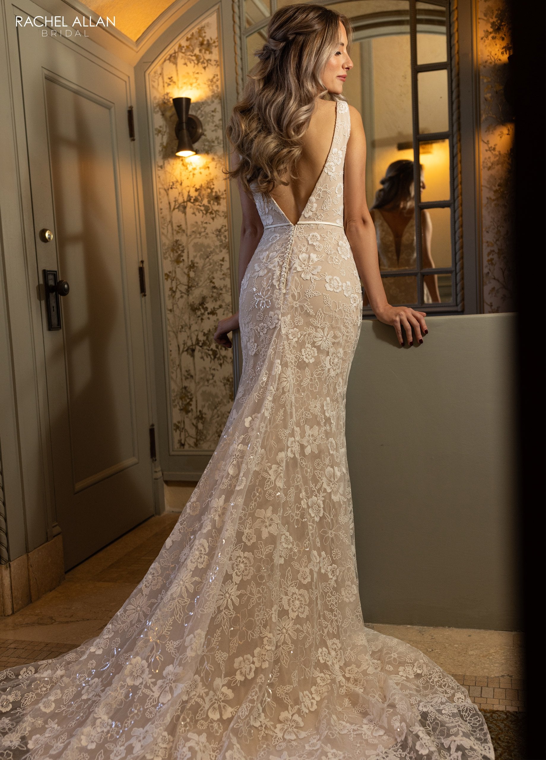 Rachel Allan RB2201 Simple Long Bridal Beaded Wedding Dress