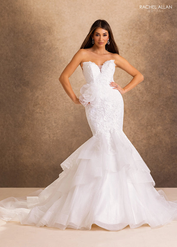 Strapless Curved Neck Floor-Length Tulle Wedding Dress Mermaid Trumpet Rachel Allan RB2248