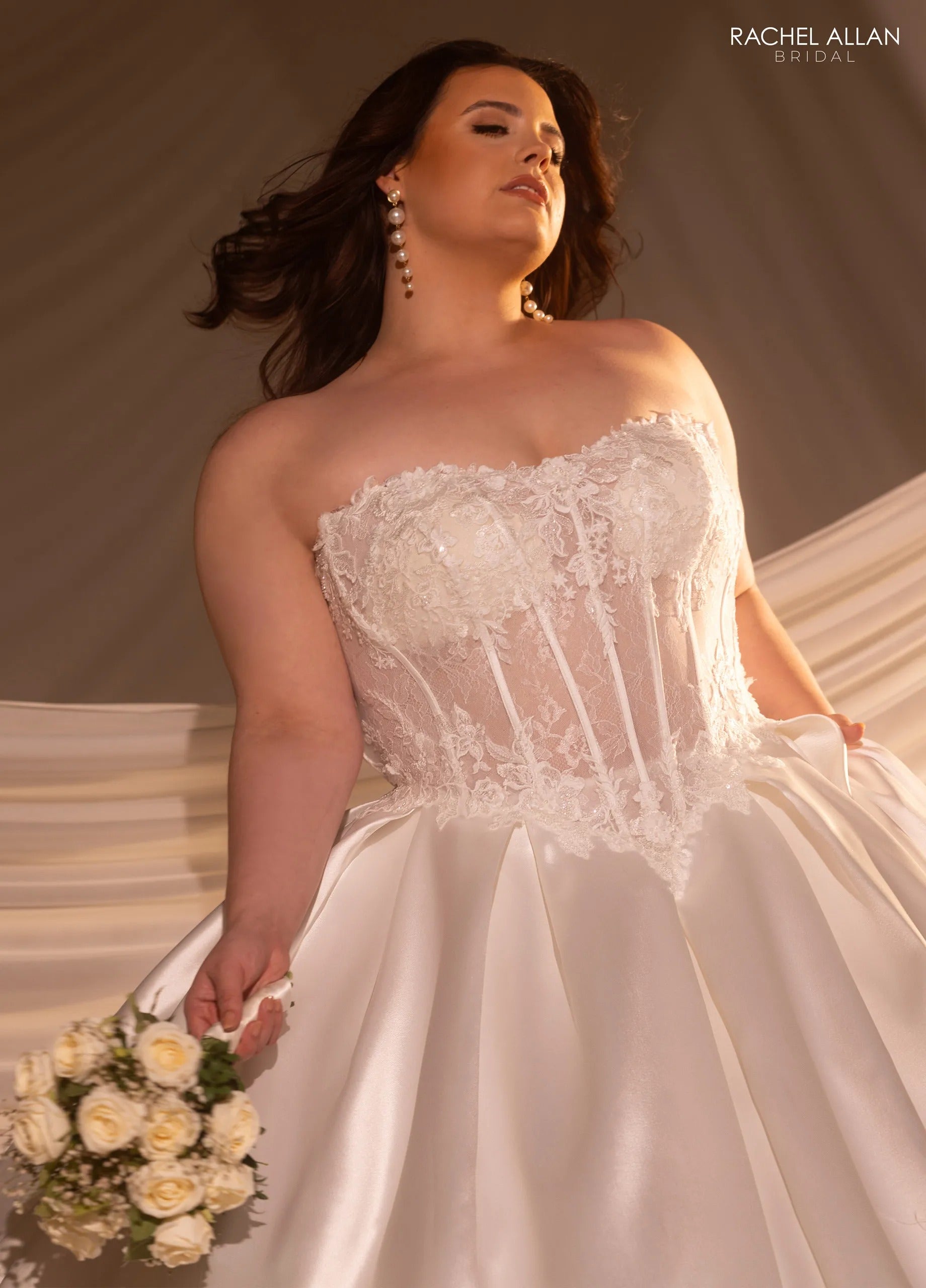 Ivory Sweetheart Floor-Length Mikado Wedding Ball Gown with Detachable Train Rachel Allan RB2215