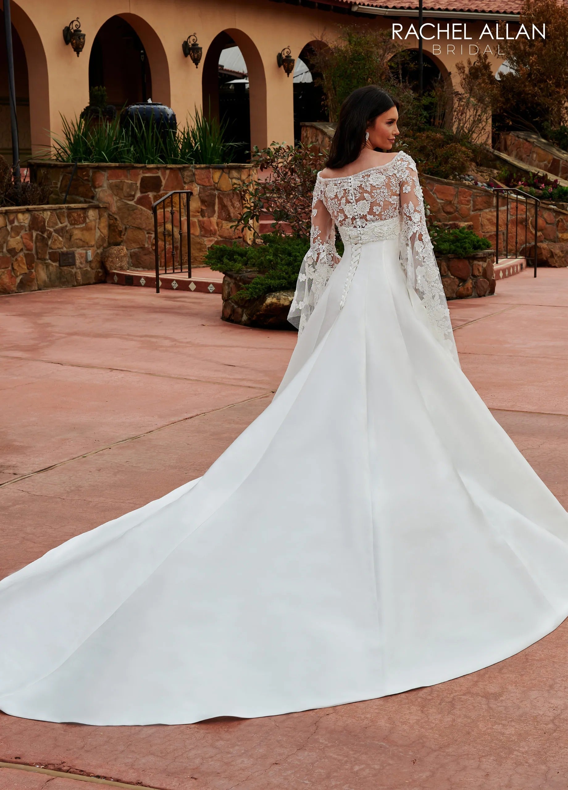 Ivory Strapless Mikado Princess Seam A-Line Bridal Gown with Semi-Cathedral Train Rachel Allan RB2163