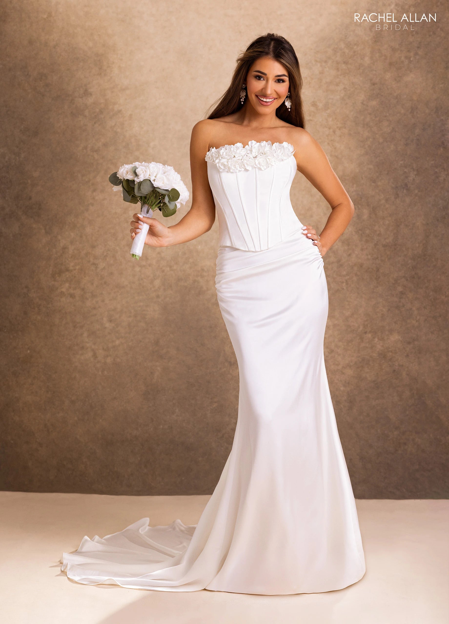 Strapless Straight Neck Floor-Length Satin Wedding Dress Sheath Column Rachel Allan RB2254