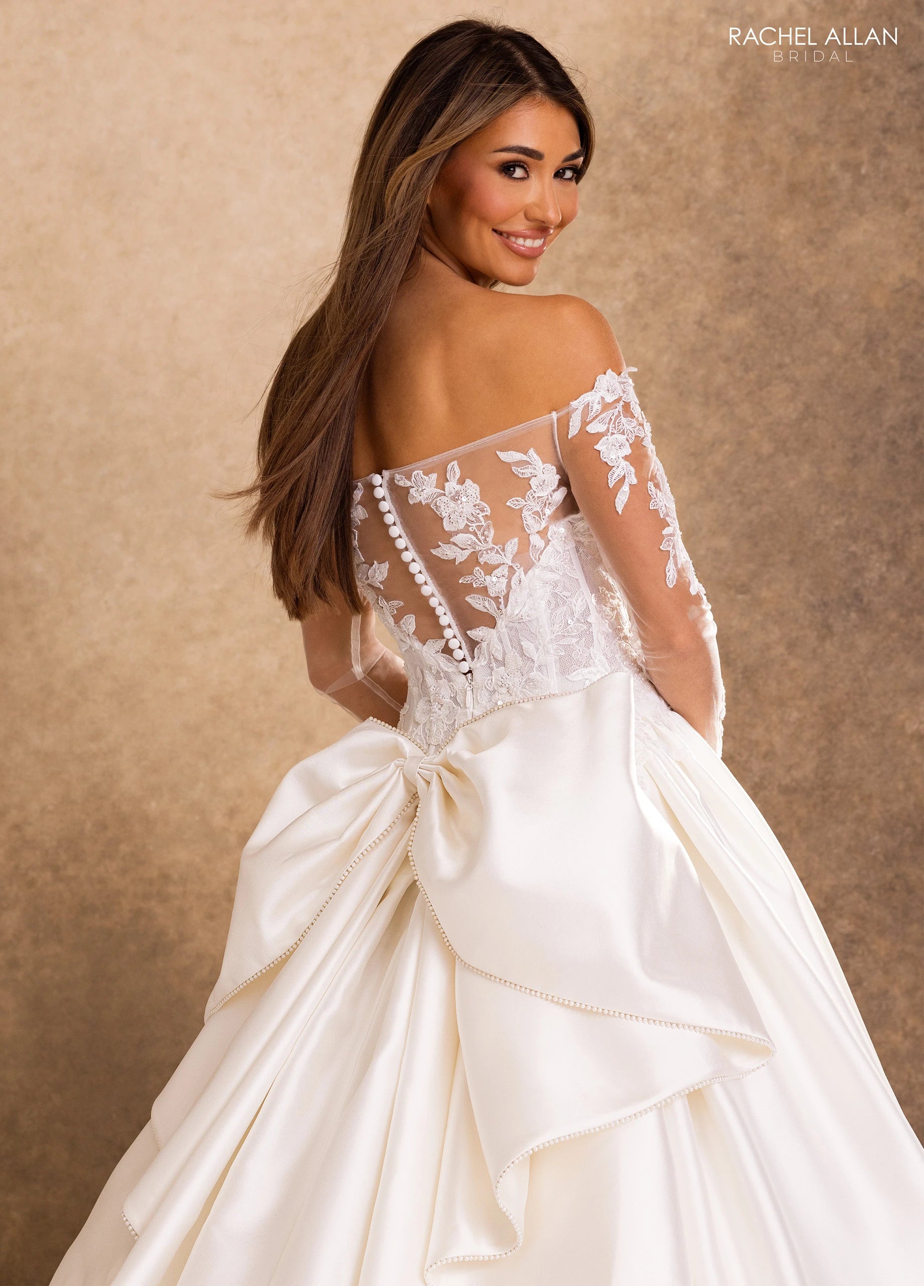 Off-the-Shoulder Floor-Length Lace Wedding Dress Ball Gown Rachel Allan RB2256