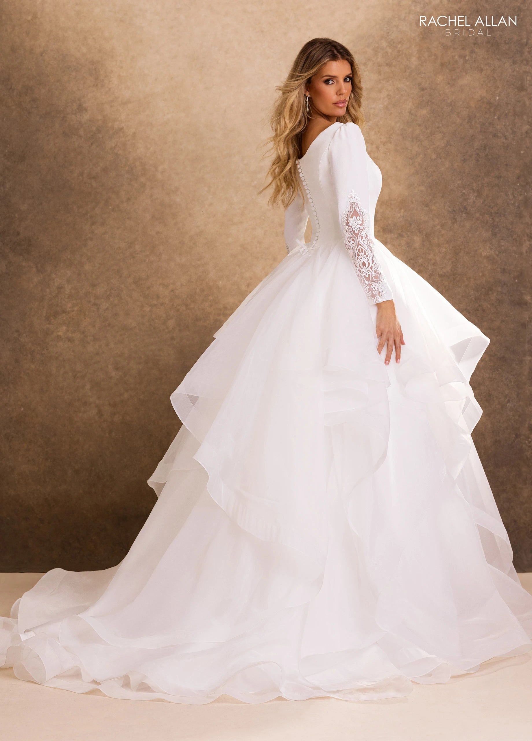 V-Neck Floor-Length Organza Wedding Dress Ball Gown Rachel Allan RB7032