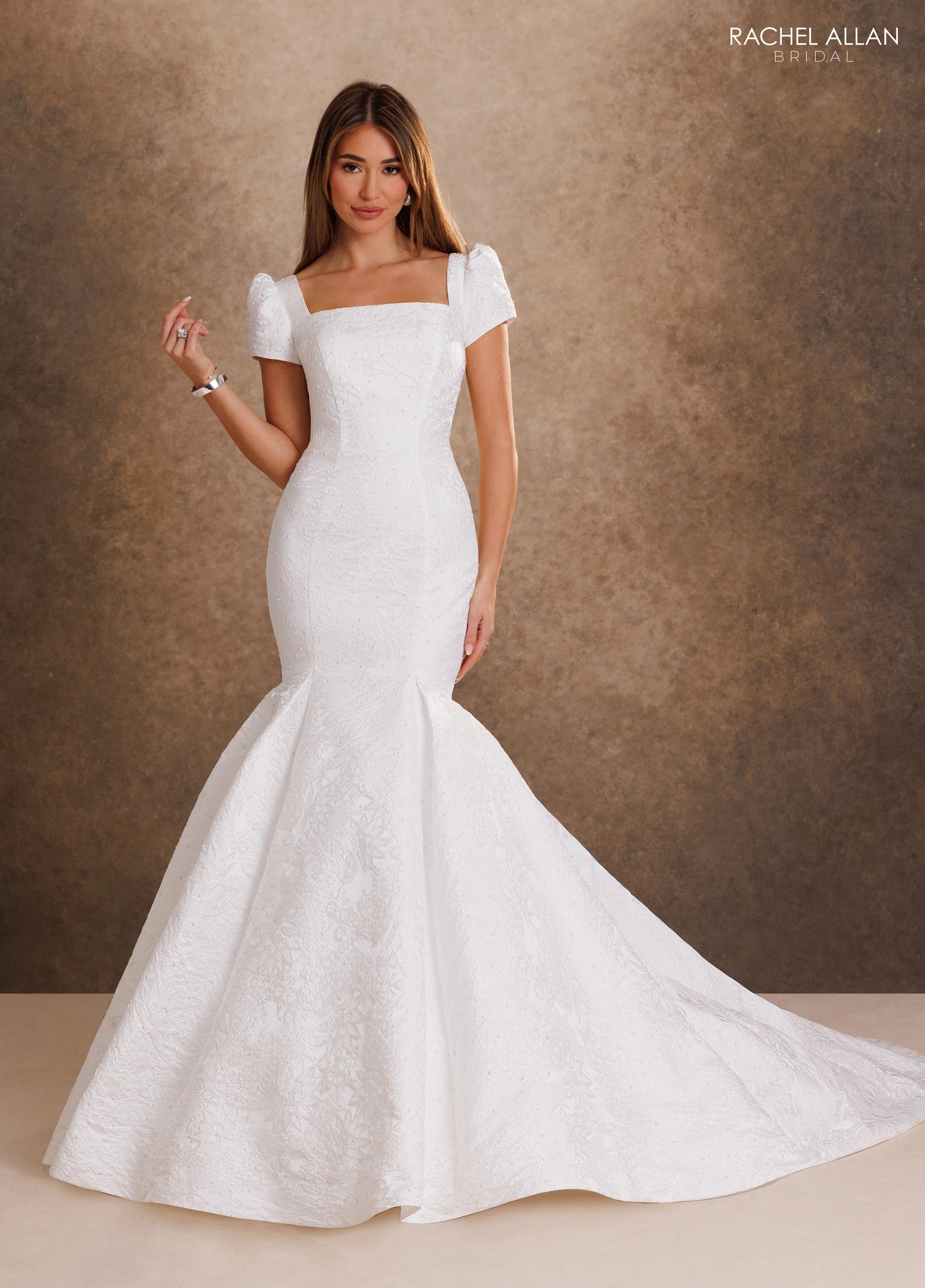 Square Neckline Floor-Length Mikado Wedding Dress Mermaid/Trumpet Rachel Allan RB7030