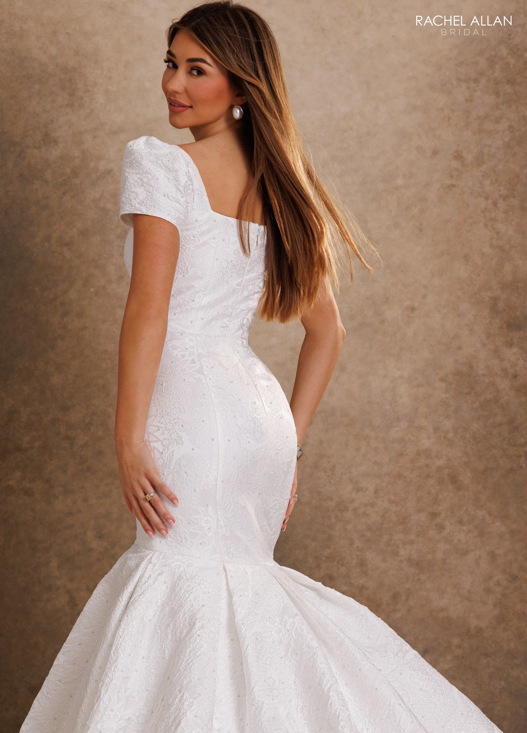 Square Neckline Floor-Length Mikado Wedding Dress Mermaid/Trumpet Rachel Allan RB7030