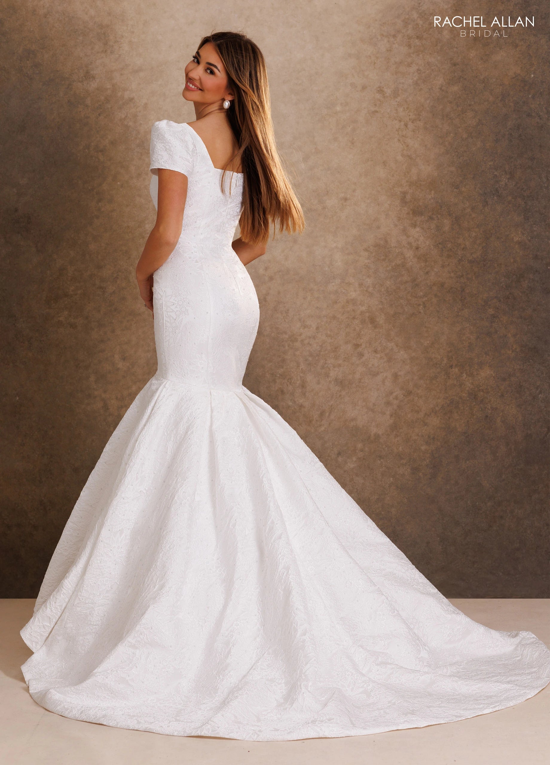 Square Neckline Floor-Length Mikado Wedding Dress Mermaid/Trumpet Rachel Allan RB7030