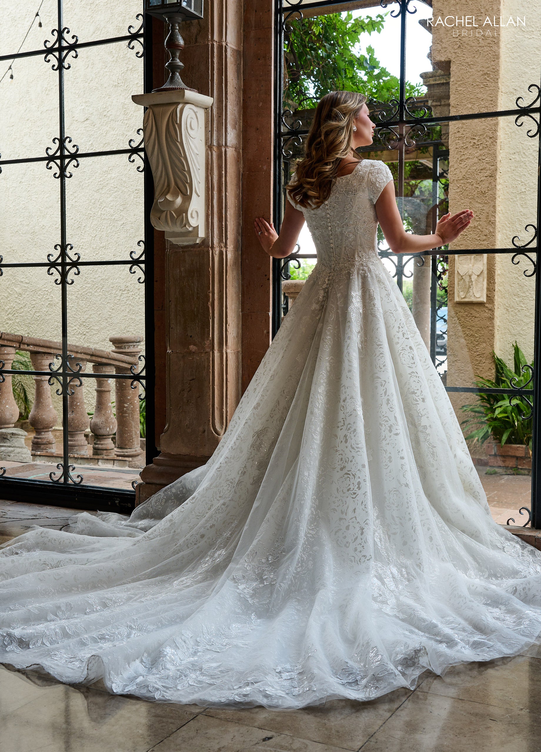 Rachel Allan RB7006 Long Beaded Ball Gown Lace Glitter Wedding Dress