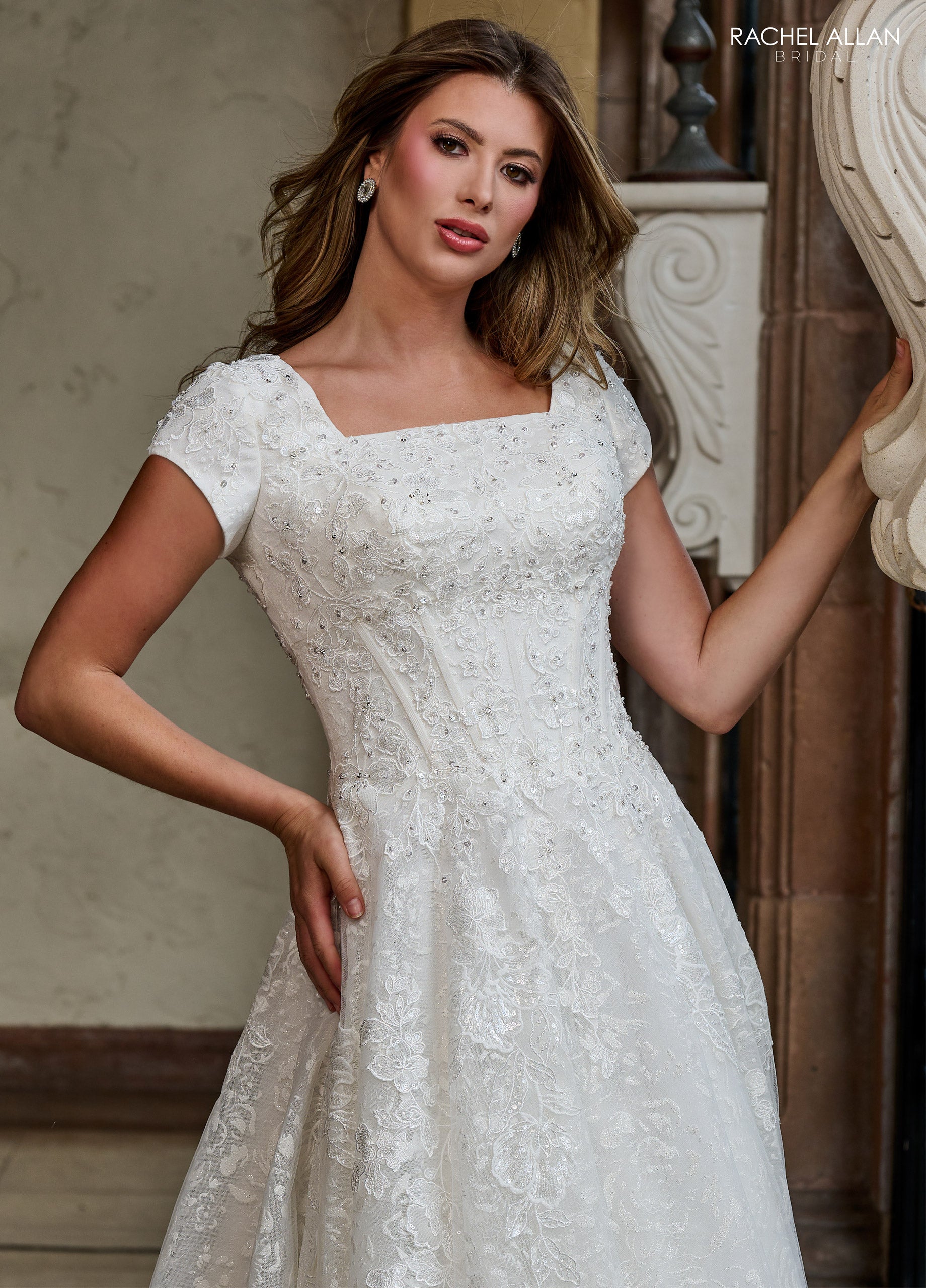 Rachel Allan RB7006 Long Beaded Ball Gown Lace Glitter Wedding Dress