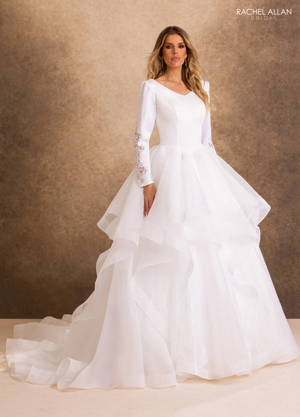 V-Neck Floor-Length Organza Wedding Dress Ball Gown Rachel Allan RB7032