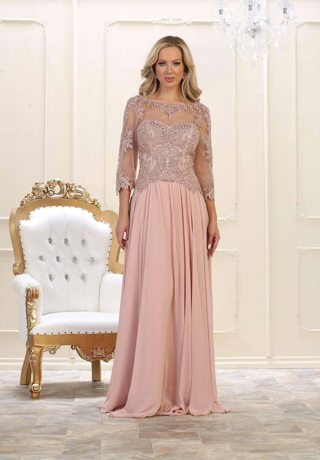 Modest Long Mother of the Bride Dress Plus Size Formal Evening Gown - The Dress Outlet May Queen