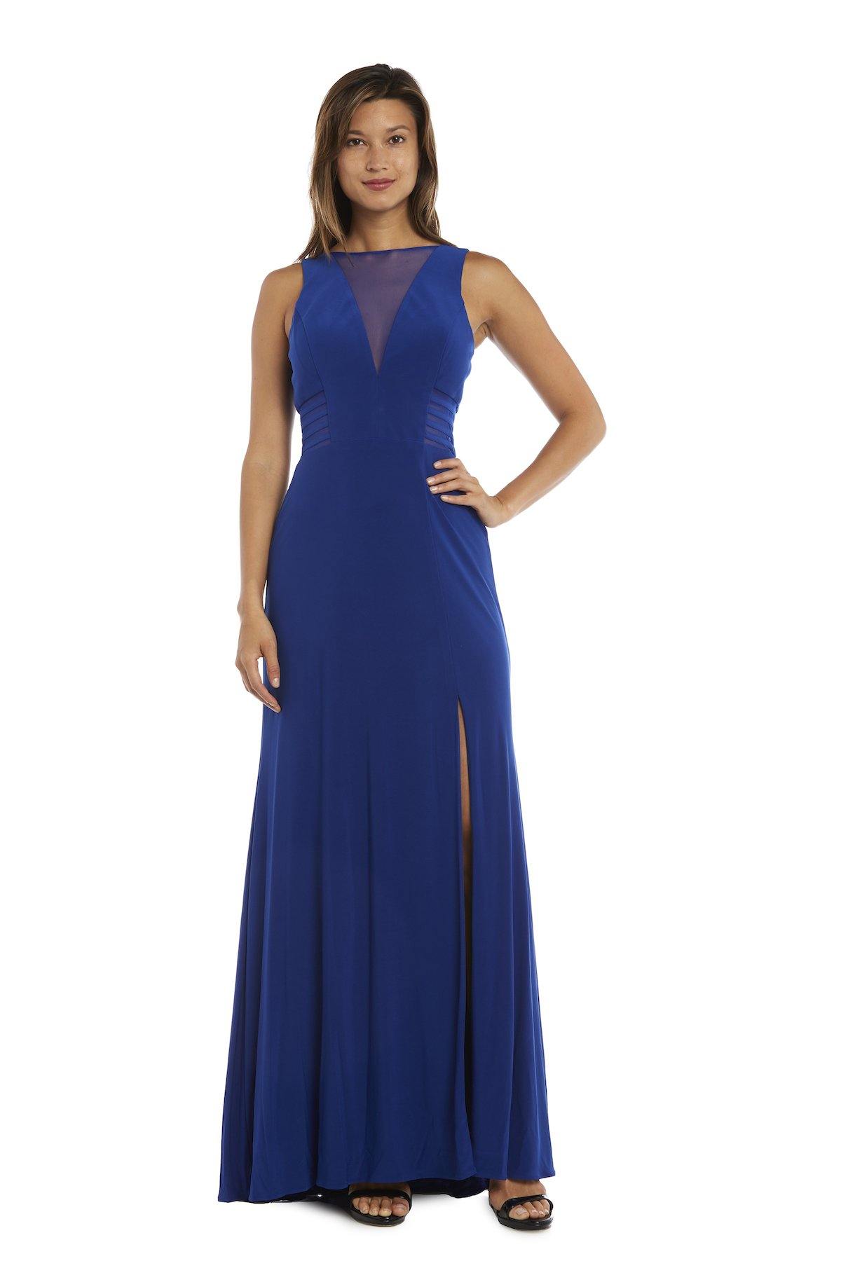 Navy Morgan & Co 12173 Long Glitter Lace Formal Dress