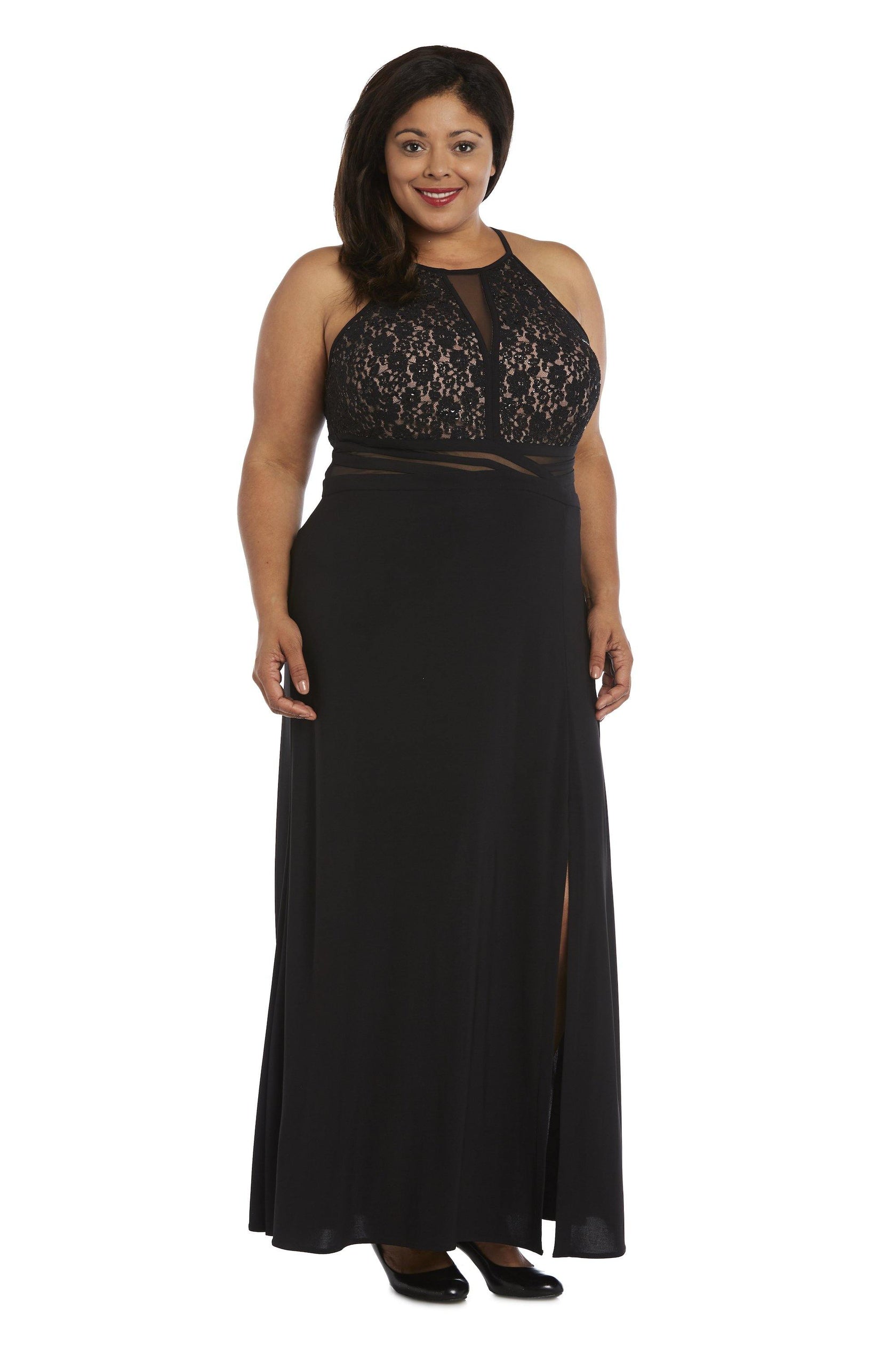 Black/Nude Morgan & Co 12524WM Long Plus Size Evening Dress for $79.99 ...