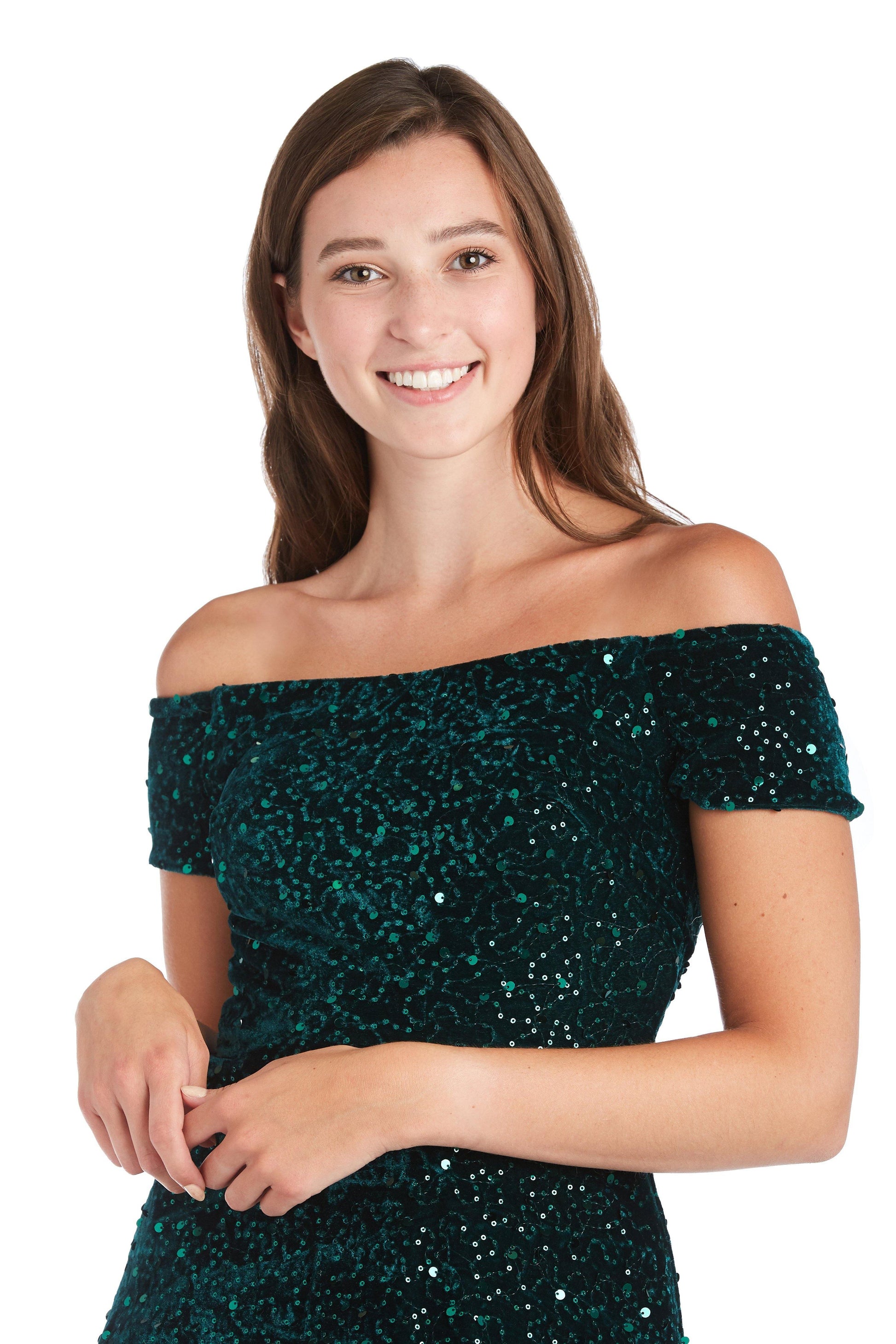Morgan & Co 12549 High Low Velvet Dress