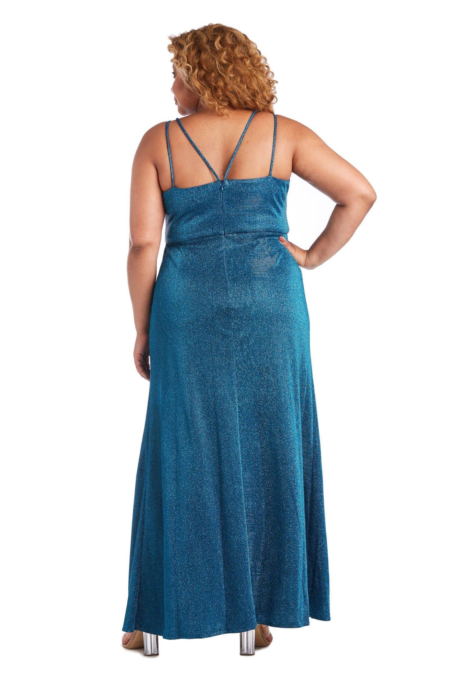 Morgan & Co Plus Size Long Metallic Dress 12841WM - The Dress Outlet