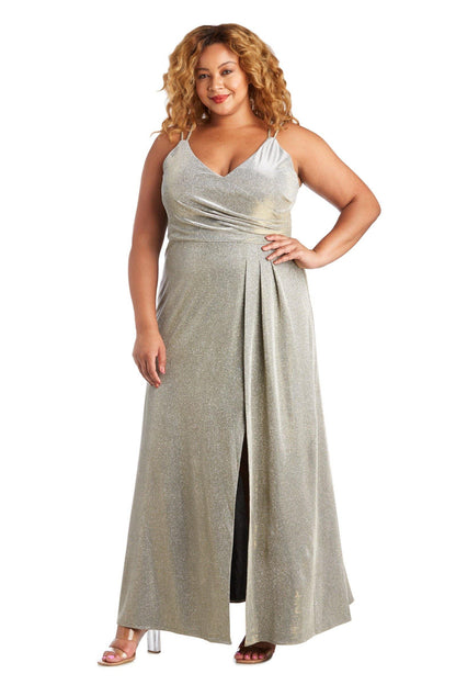 Morgan & Co Plus Size Long Metallic Dress 12841WM - The Dress Outlet
