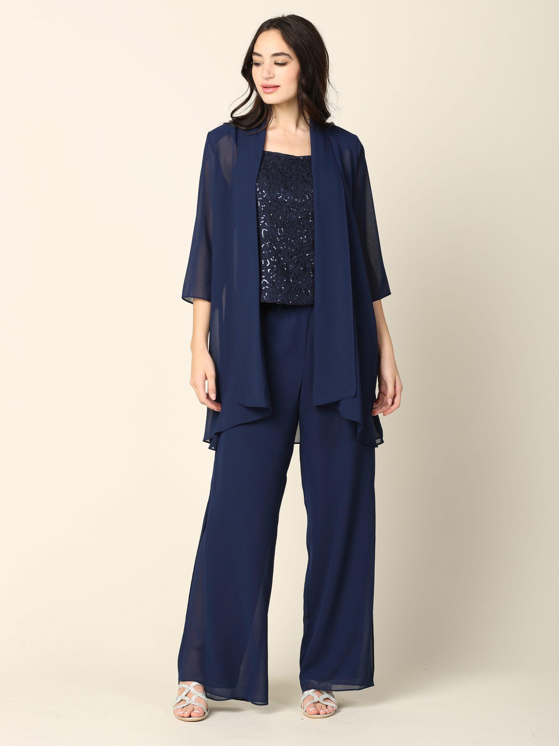 Formal Mother of the Bride Jacket Pant Suit Navy