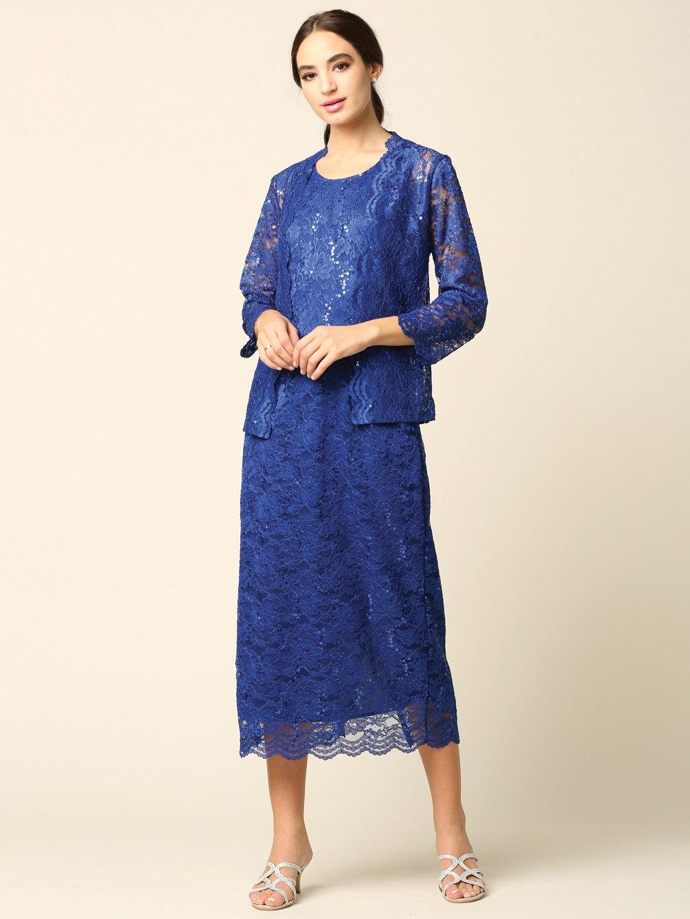 Mother of the Bride Formal Lace Jacket Dress - The Dress Outlet Eva Fashion