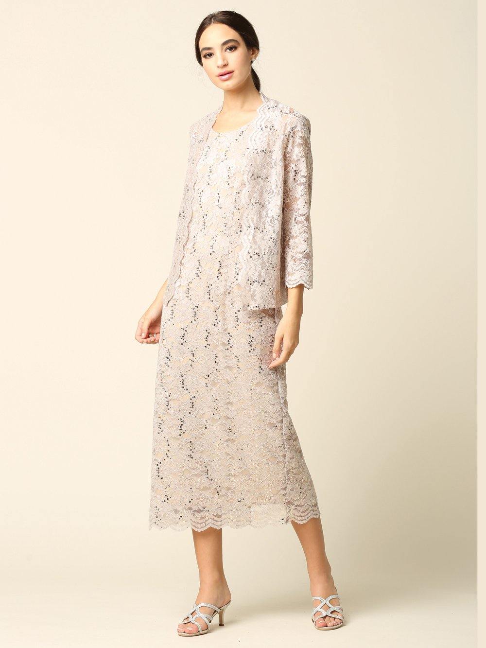 Mother of the Bride Formal Lace Jacket Dress - The Dress Outlet Eva Fashion