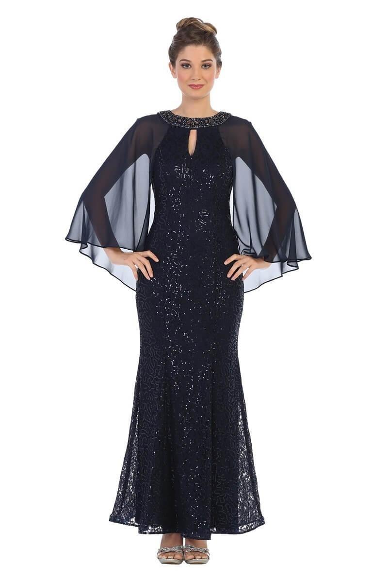 Mother of the Bride Long Formal Cape Dress - The Dress Outlet Eva Fashion