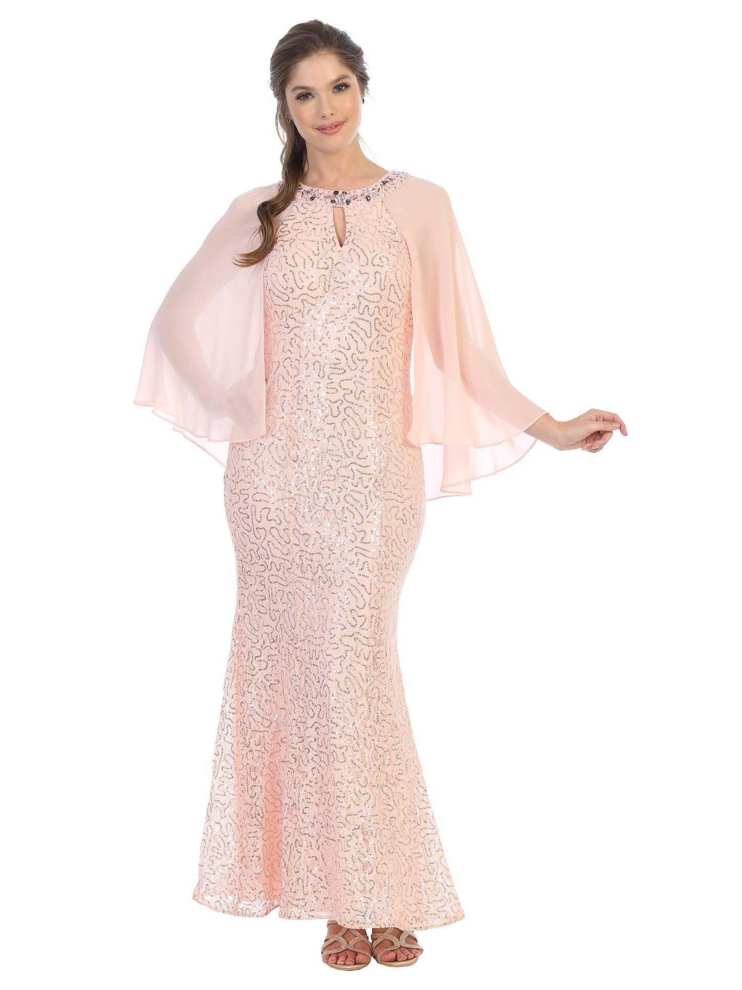 Mother of the Bride Long Formal Cape Dress - The Dress Outlet