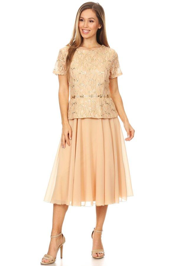 Mother of the Bride Short Dress Plus Size Gold - The Dress Outlet Sally
