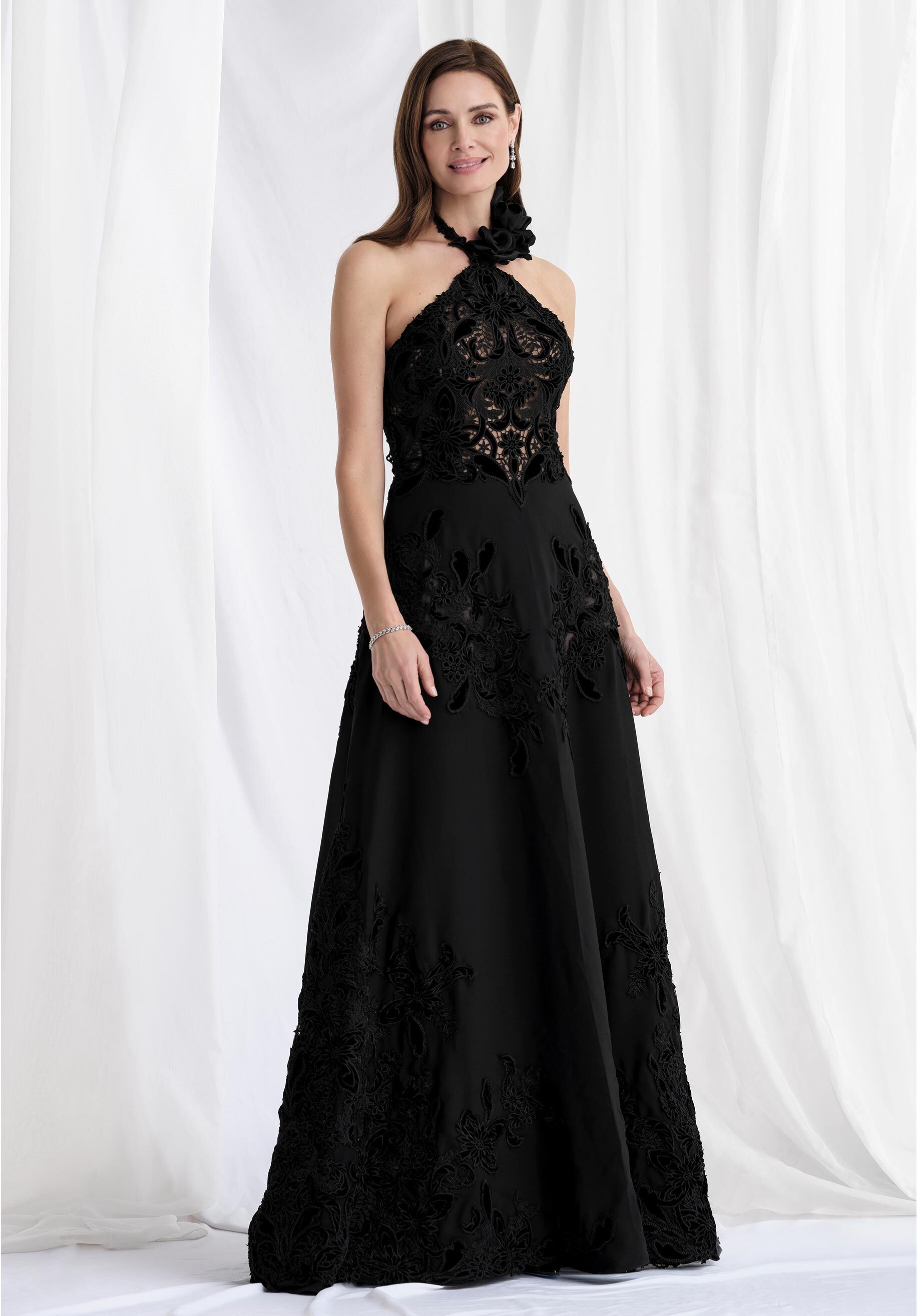 Prom Dresses Lace Floral Formal Long Prom Dress Black