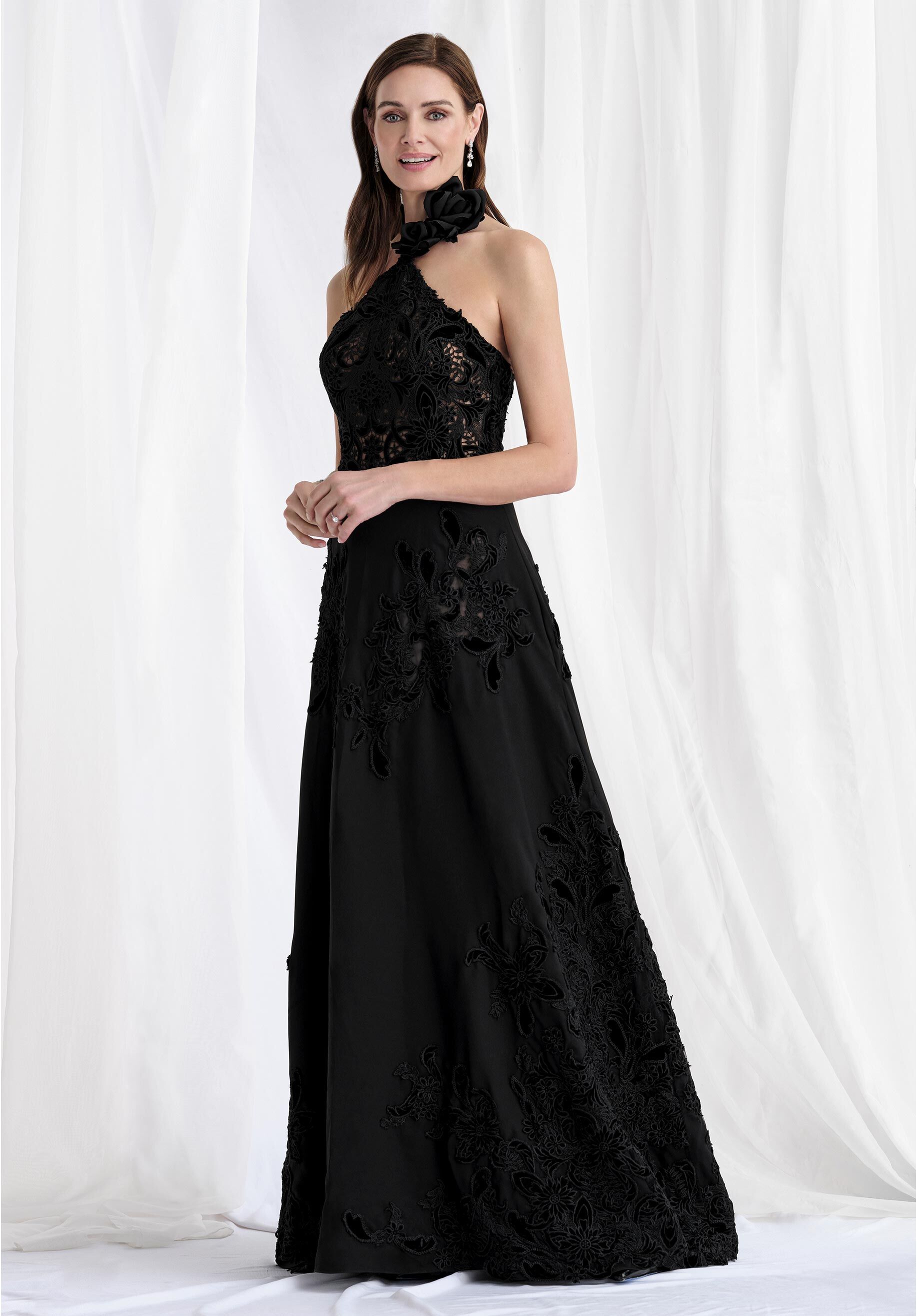 Prom Dresses Lace Floral Formal Long Prom Dress Black
