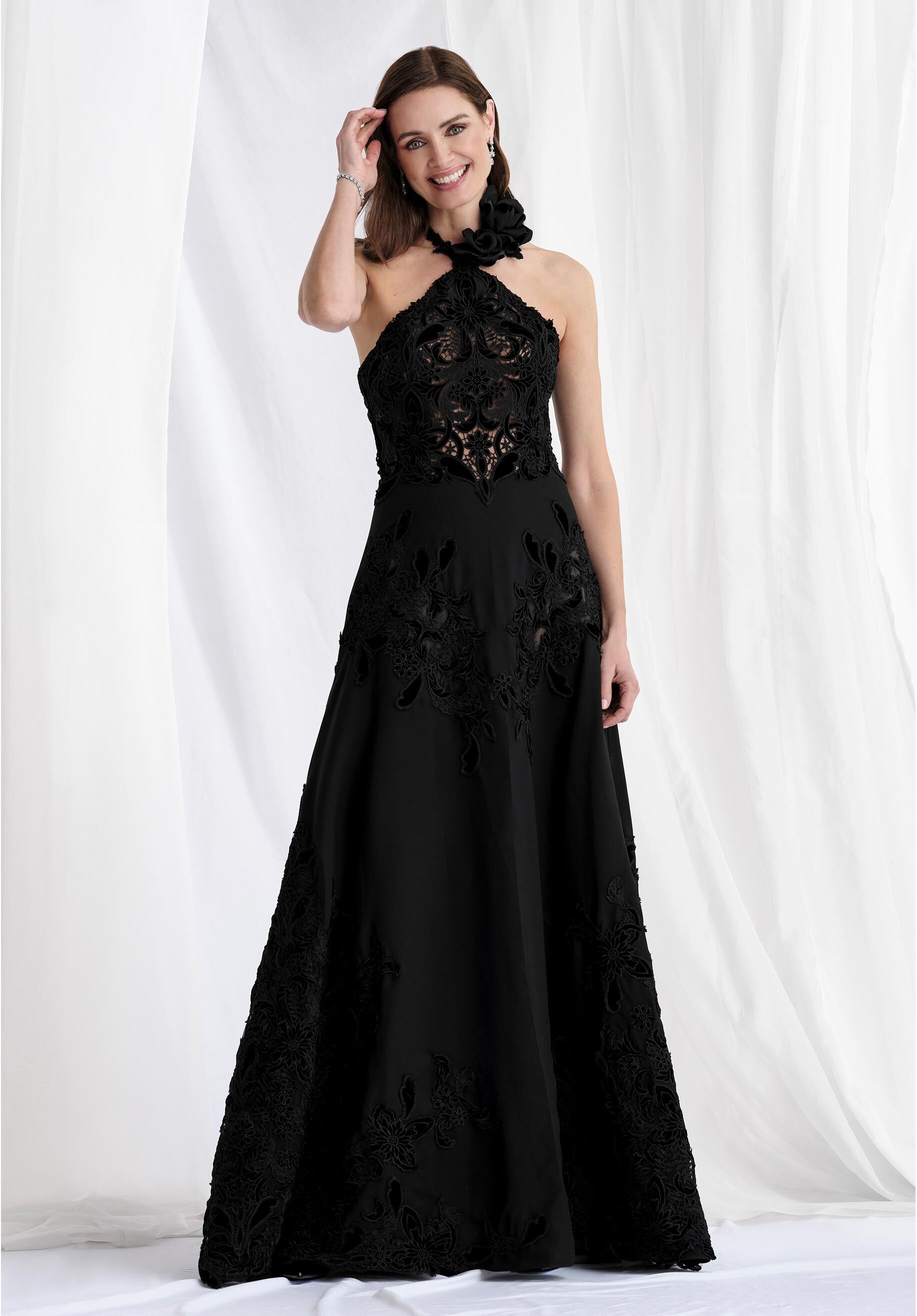 Prom Dresses Lace Floral Formal Long Prom Dress Black